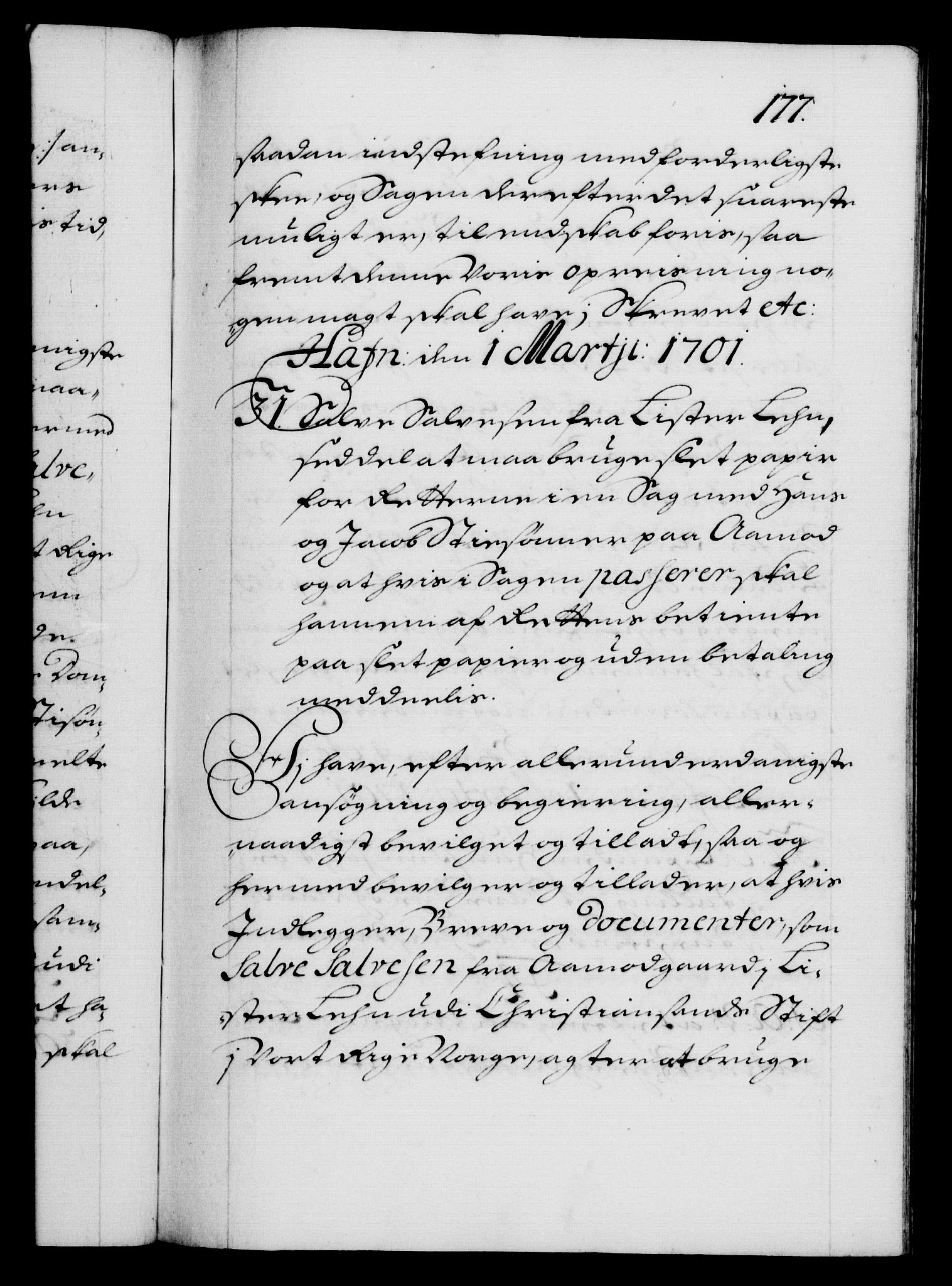 Danske Kanselli 1572-1799, AV/RA-EA-3023/F/Fc/Fca/Fcaa/L0018: Norske registre, 1699-1703, s. 177a