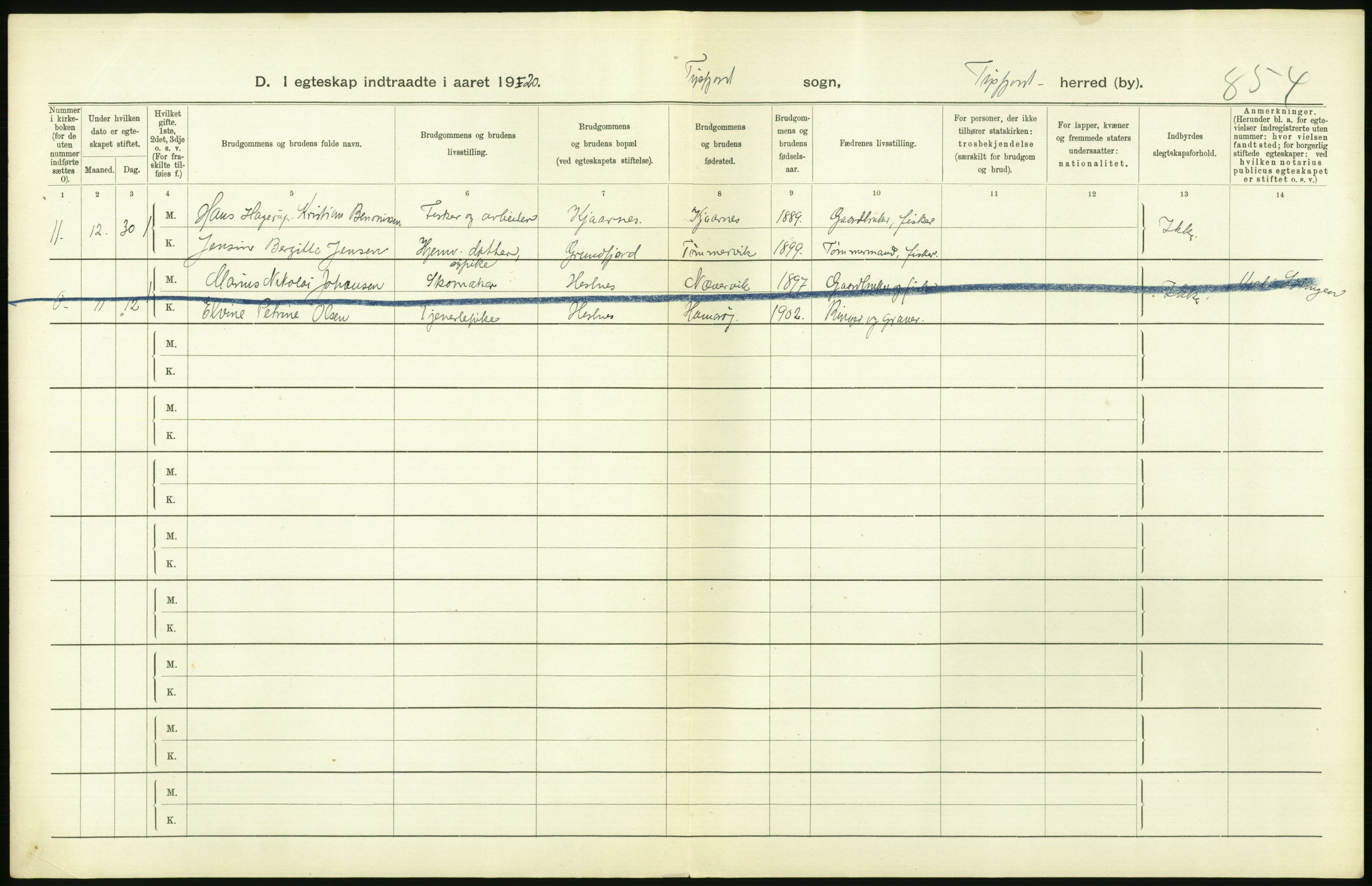 Statistisk sentralbyrå, Sosiodemografiske emner, Befolkning, RA/S-2228/D/Df/Dfb/Dfbj/L0057: Nordland fylke: Gifte, dødfødte. Bygder og byer., 1920, s. 188