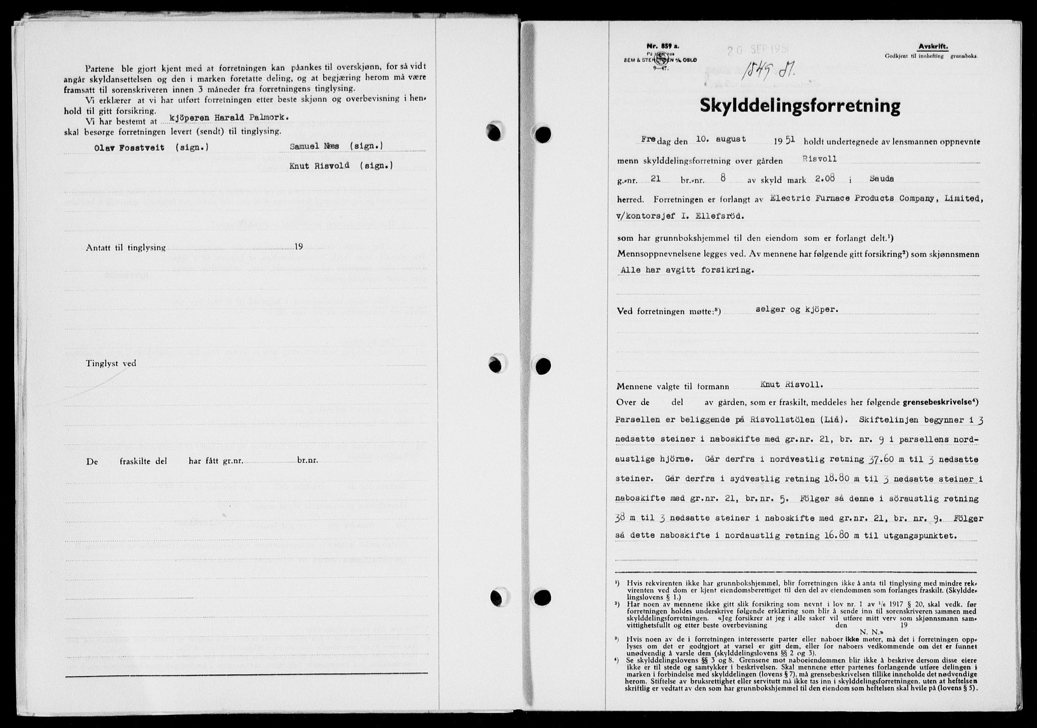 Ryfylke tingrett, SAST/A-100055/001/II/IIB/L0114: Pantebok nr. 93, 1951-1951, Dagboknr: 1549/1951