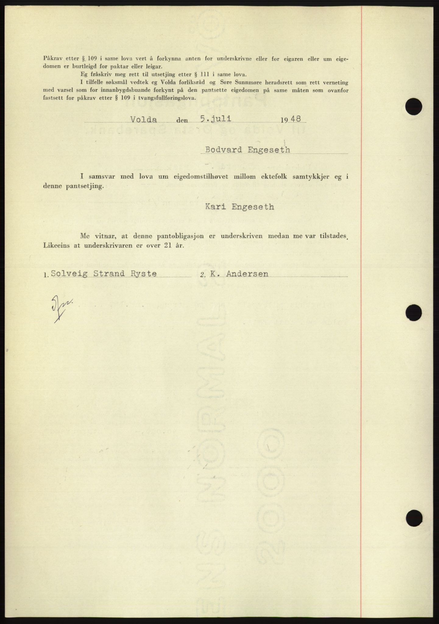 Søre Sunnmøre sorenskriveri, AV/SAT-A-4122/1/2/2C/L0116: Pantebok nr. 4B, 1948-1949, Dagboknr: 895/1948