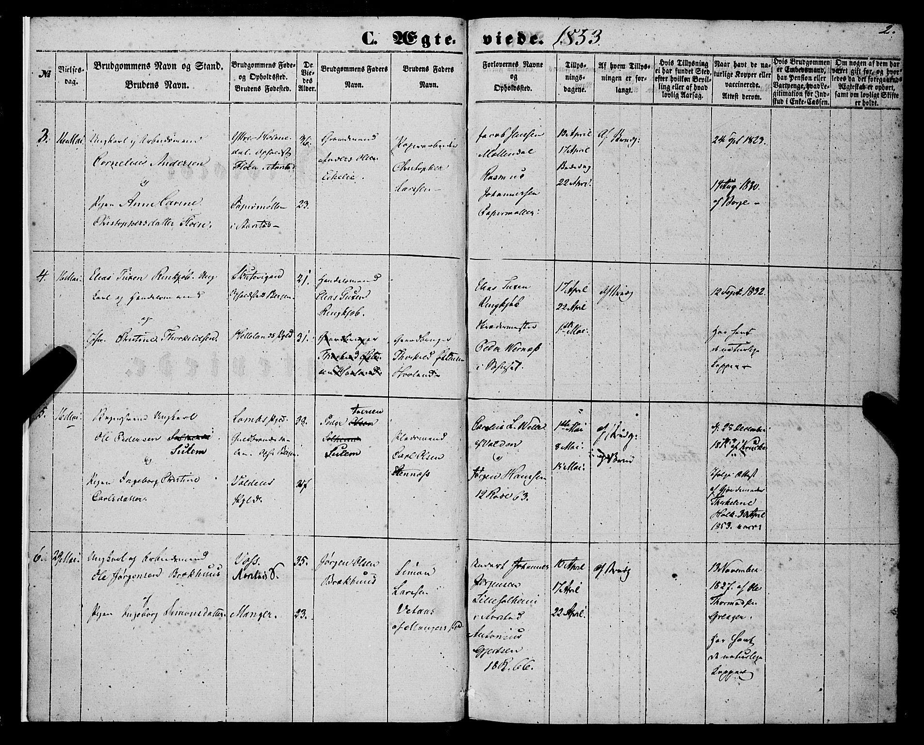 St. Jørgens hospital og Årstad sokneprestembete, AV/SAB-A-99934: Ministerialbok nr. A 9, 1853-1878, s. 2