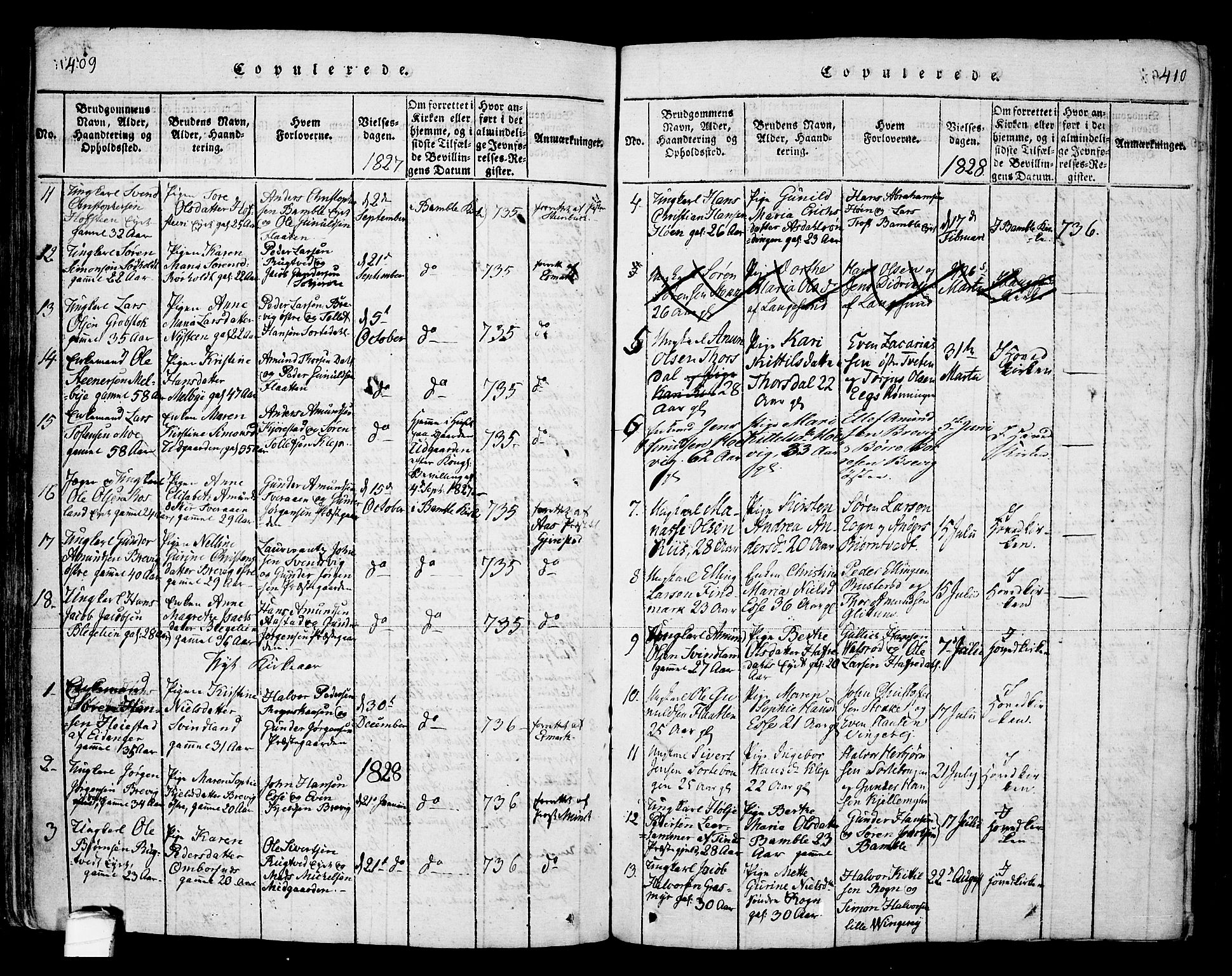 Bamble kirkebøker, AV/SAKO-A-253/F/Fa/L0003: Ministerialbok nr. I 3 /1, 1814-1834, s. 409-410