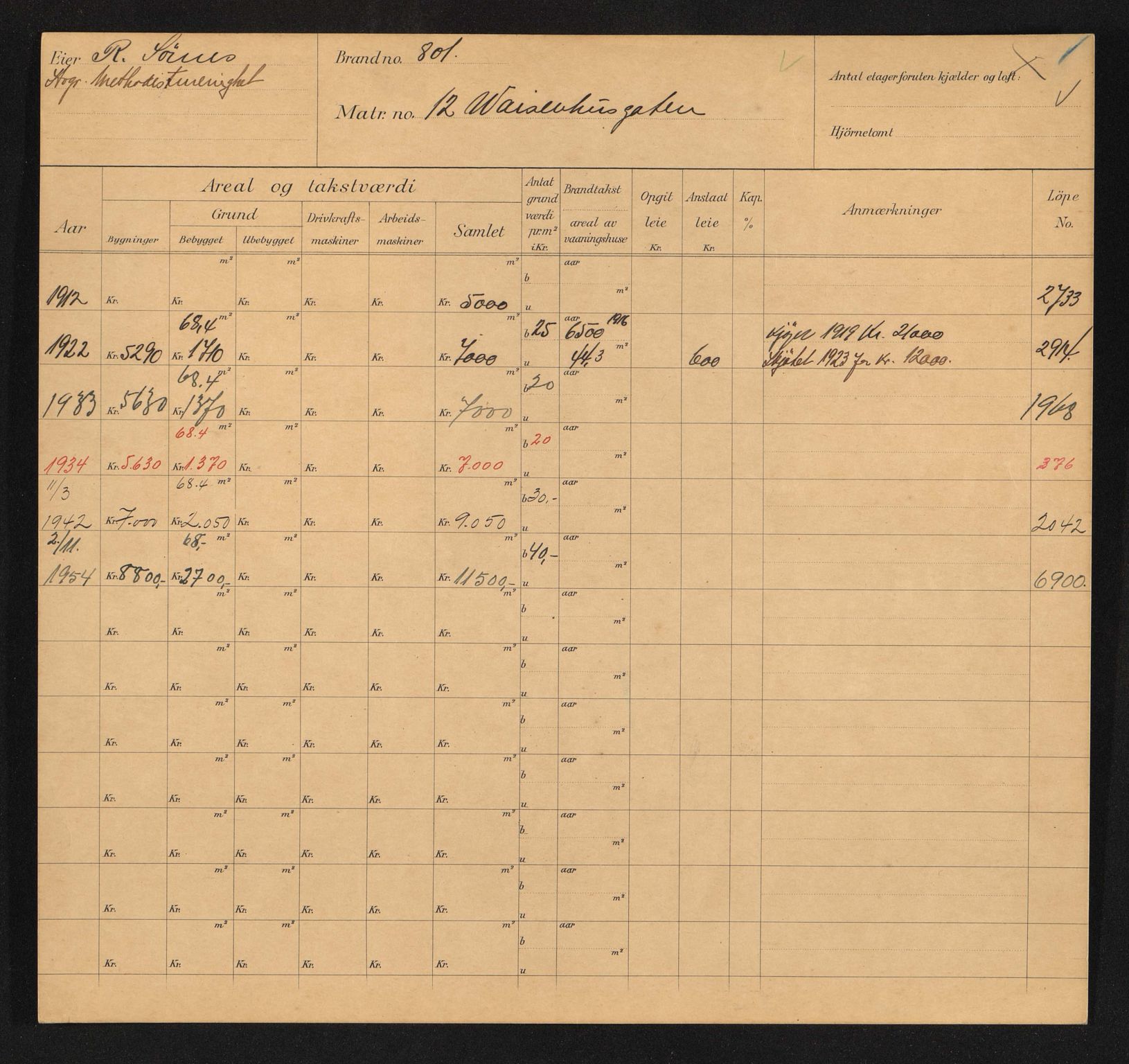 Stavanger kommune. Skattetakstvesenet, BYST/A-0440/F/Fa/Faa/L0044/0004: Skattetakstkort / Vaisenhusgata 3 - 60