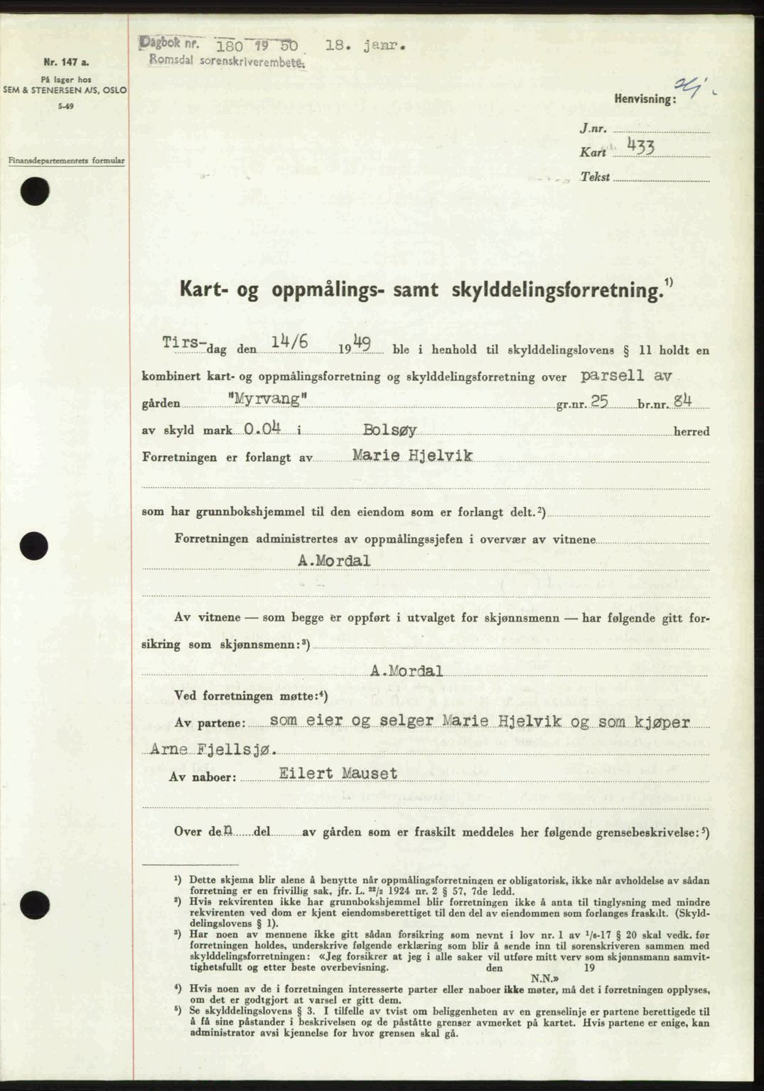 Romsdal sorenskriveri, SAT/A-4149/1/2/2C: Pantebok nr. A32, 1950-1950, Dagboknr: 180/1950
