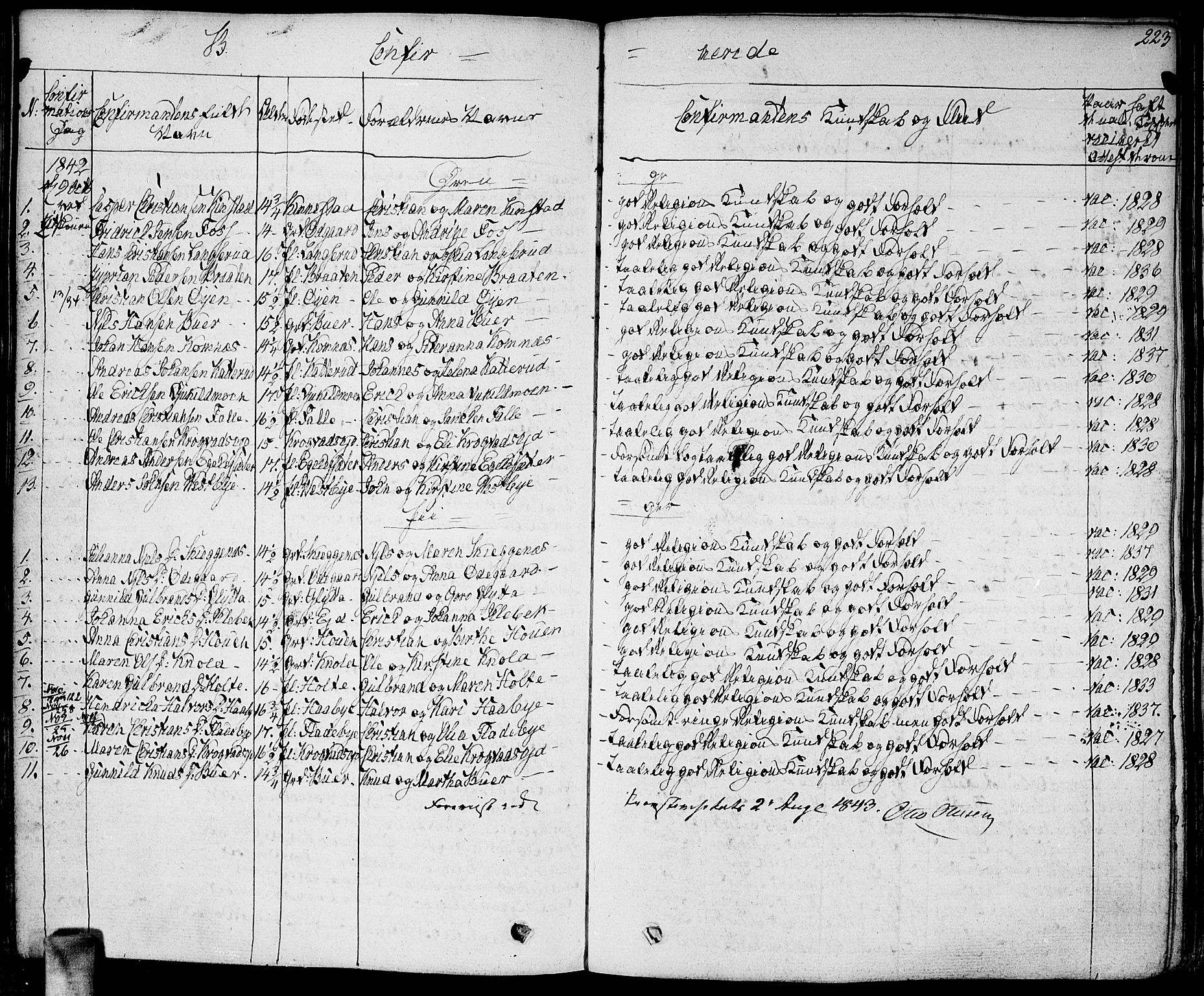 Høland prestekontor Kirkebøker, SAO/A-10346a/F/Fa/L0008: Ministerialbok nr. I 8, 1827-1845, s. 223