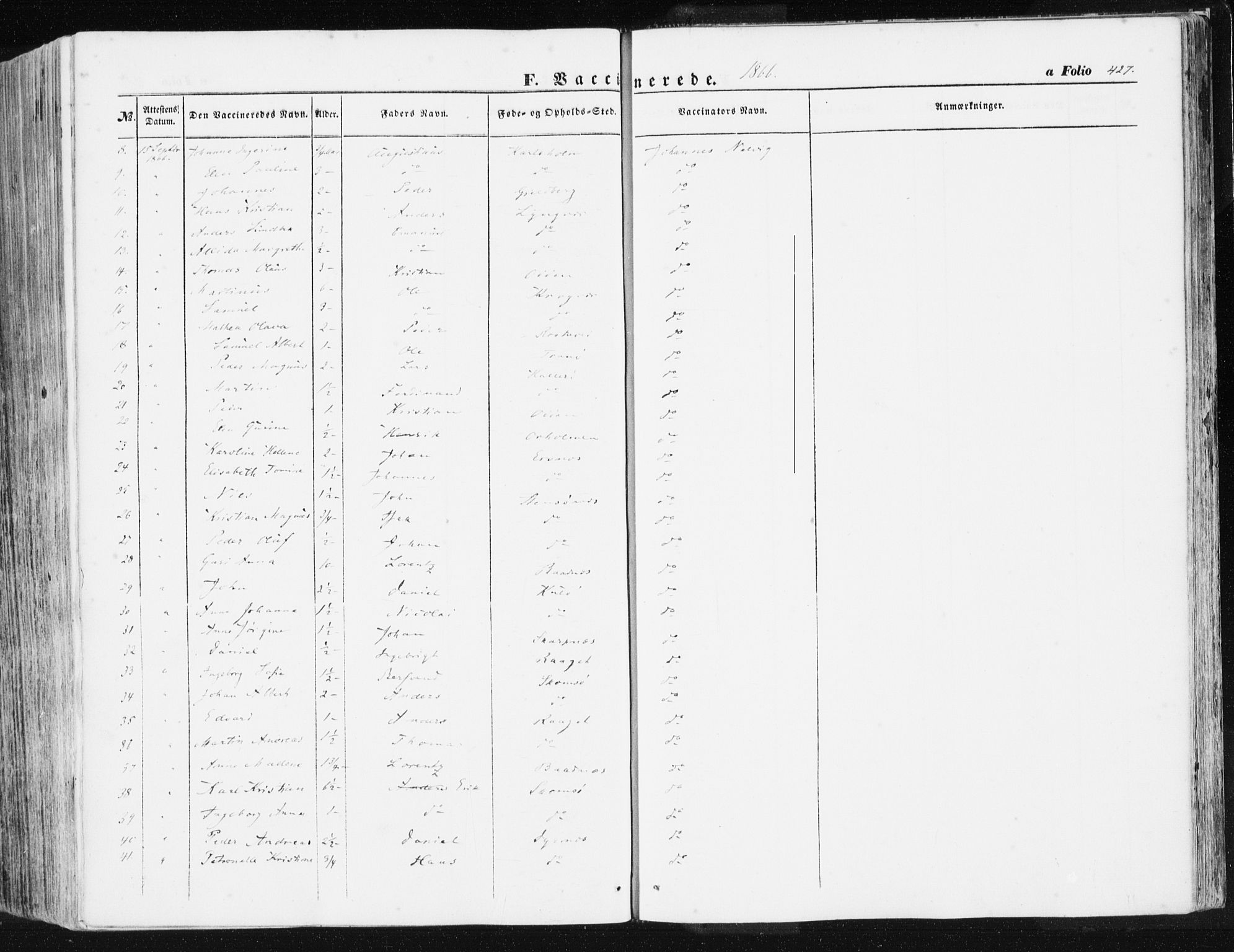 Ministerialprotokoller, klokkerbøker og fødselsregistre - Møre og Romsdal, SAT/A-1454/581/L0937: Ministerialbok nr. 581A05, 1853-1872, s. 427