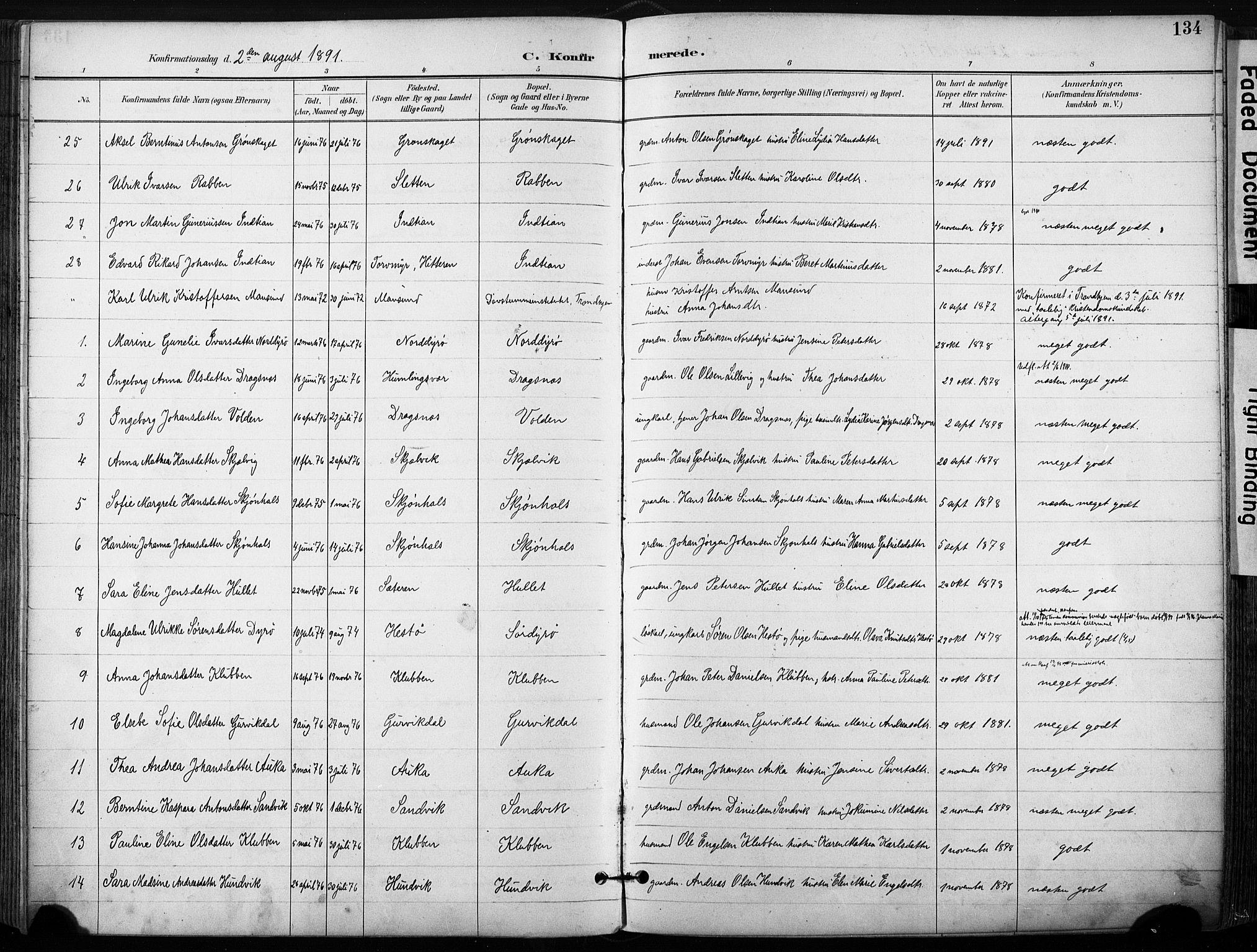 Ministerialprotokoller, klokkerbøker og fødselsregistre - Sør-Trøndelag, SAT/A-1456/640/L0579: Ministerialbok nr. 640A04, 1889-1902, s. 134
