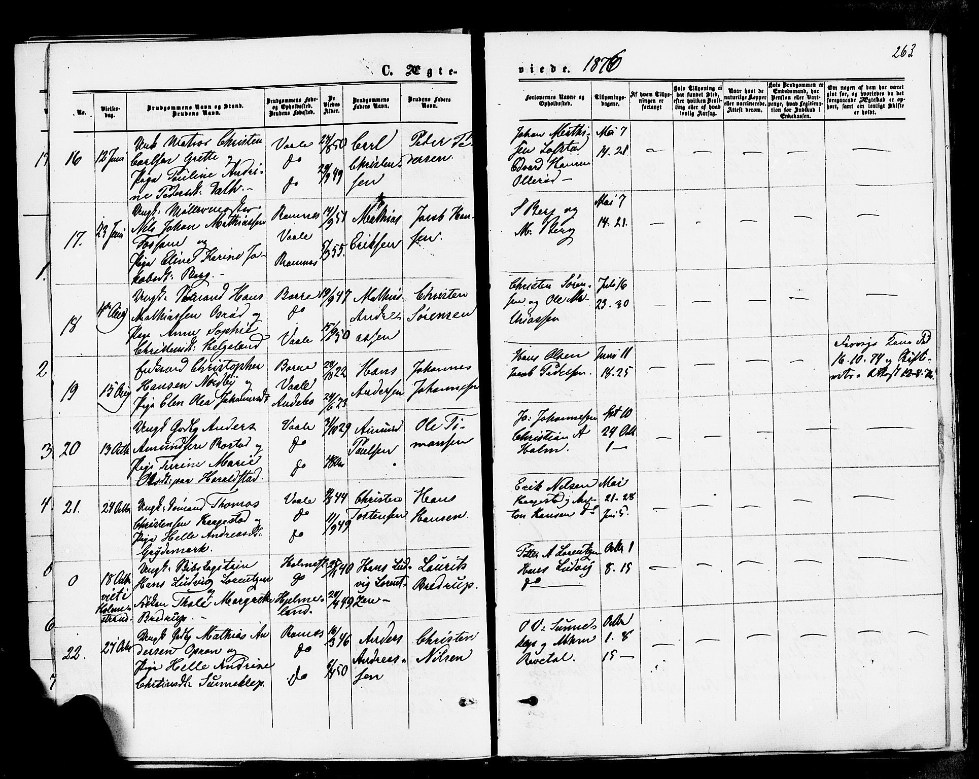 Våle kirkebøker, AV/SAKO-A-334/F/Fa/L0010: Ministerialbok nr. I 10, 1861-1877, s. 263