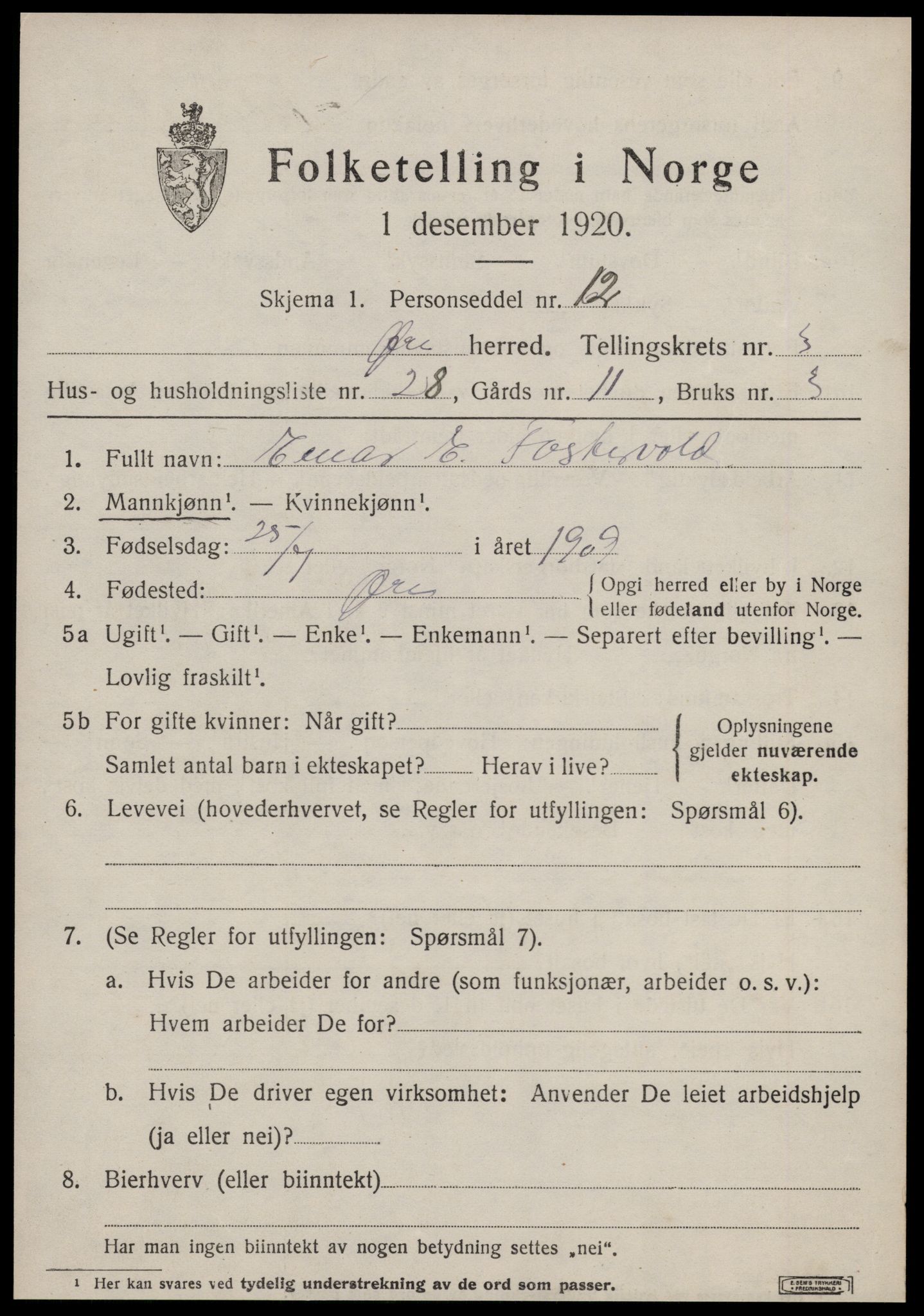 SAT, Folketelling 1920 for 1558 Øre herred, 1920, s. 1907