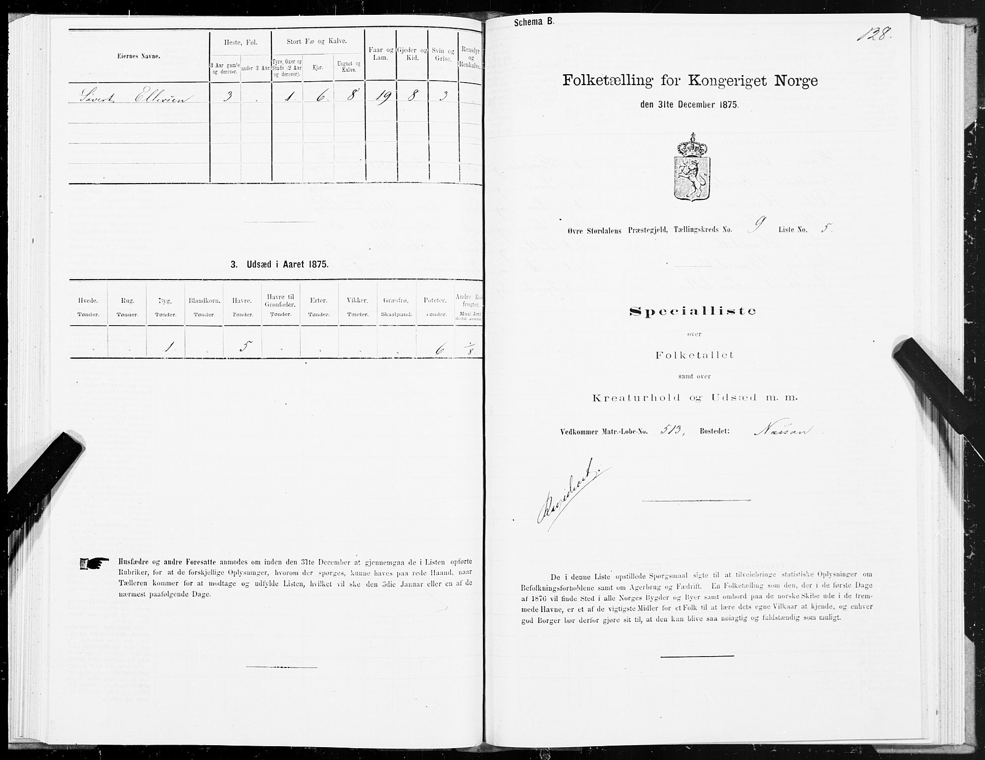 SAT, Folketelling 1875 for 1711P Øvre Stjørdal prestegjeld, 1875, s. 5128