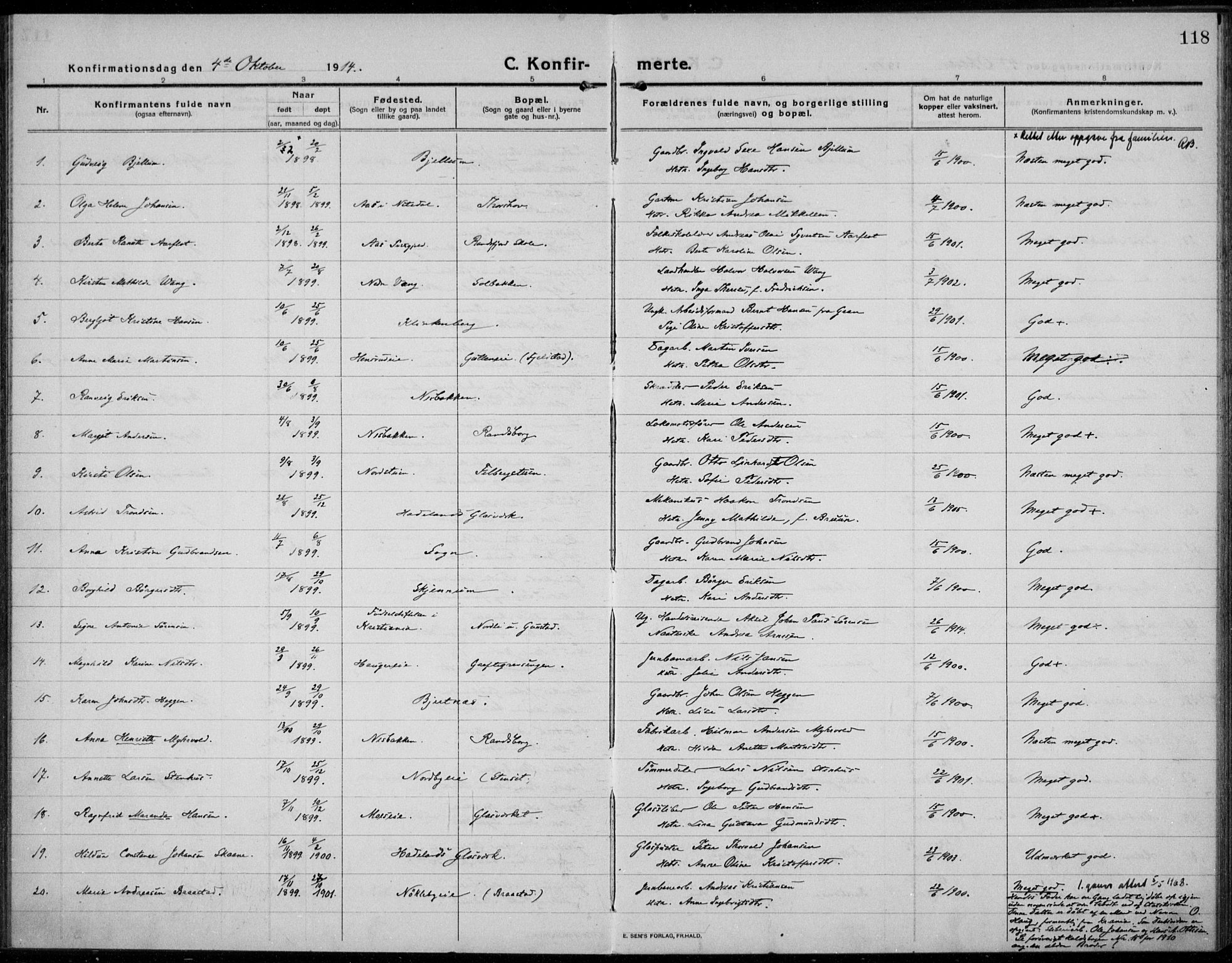 Jevnaker prestekontor, AV/SAH-PREST-116/H/Ha/Haa/L0012: Ministerialbok nr. 12, 1914-1924, s. 118