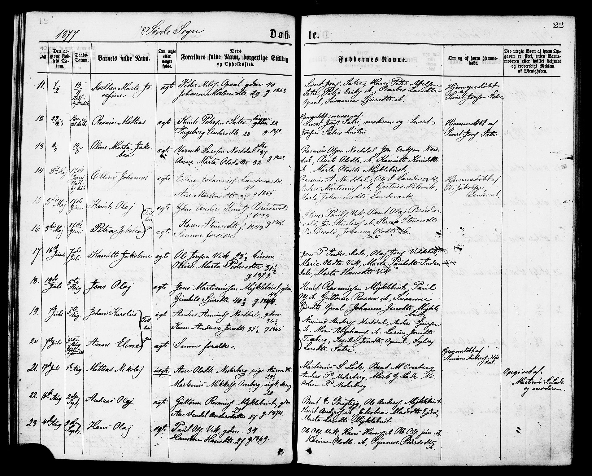 Ministerialprotokoller, klokkerbøker og fødselsregistre - Møre og Romsdal, SAT/A-1454/502/L0024: Ministerialbok nr. 502A02, 1873-1884, s. 22