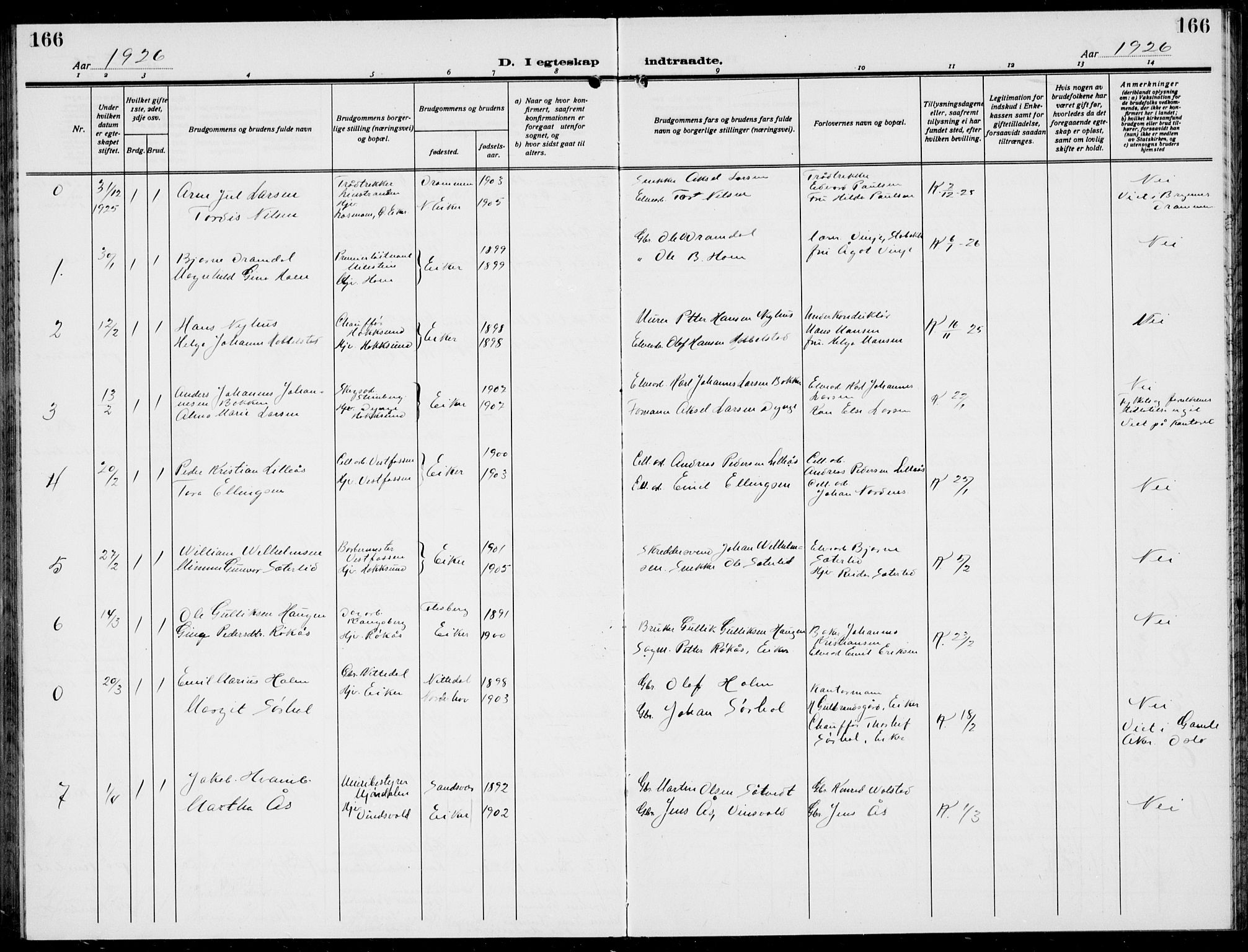 Eiker kirkebøker, AV/SAKO-A-4/G/Ga/L0010: Klokkerbok nr. I 10, 1925-1934, s. 166