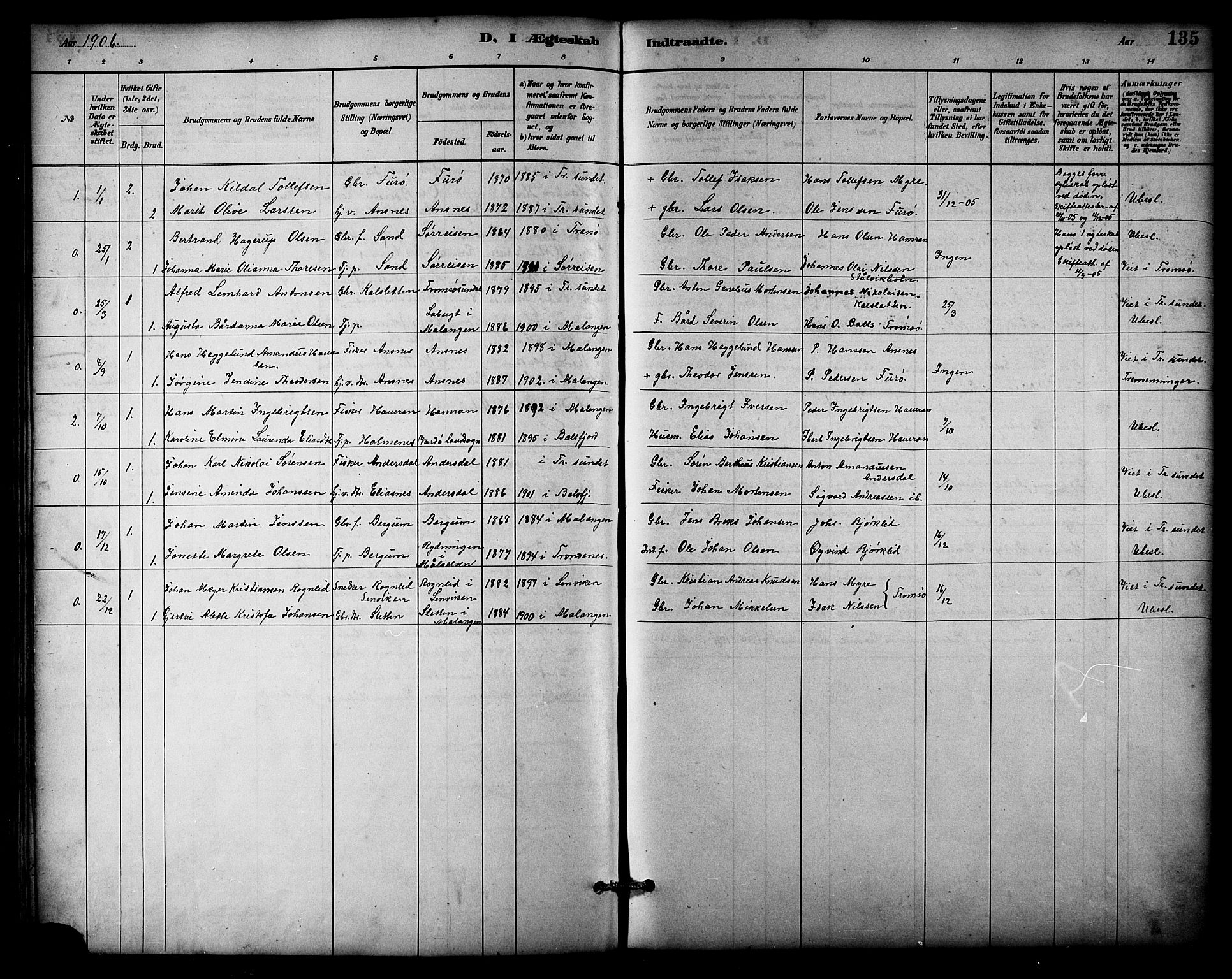 Balsfjord sokneprestembete, AV/SATØ-S-1303/G/Gab/L0003klokker: Klokkerbok nr. 3, 1887-1909, s. 135