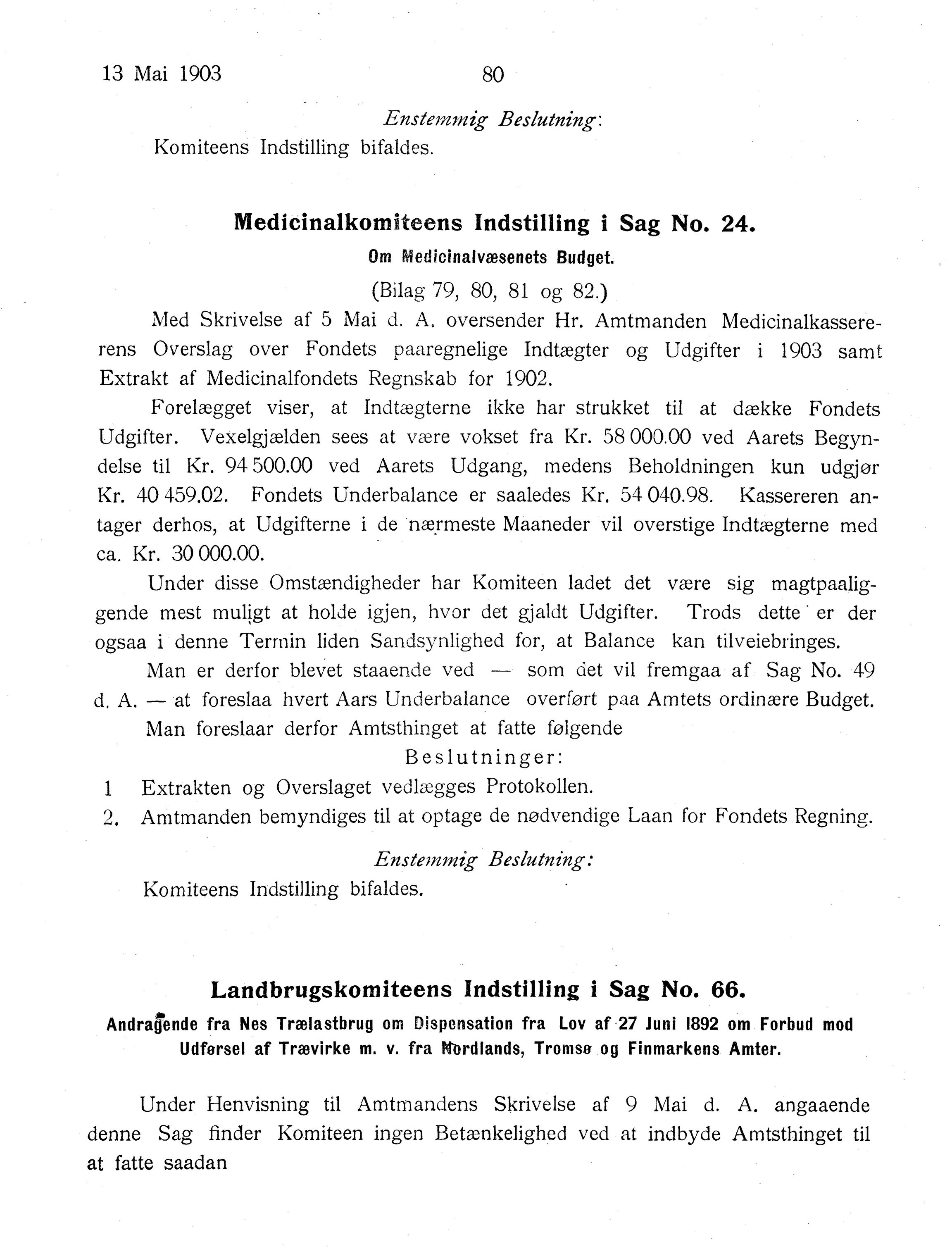 Nordland Fylkeskommune. Fylkestinget, AIN/NFK-17/176/A/Ac/L0026: Fylkestingsforhandlinger 1903, 1903