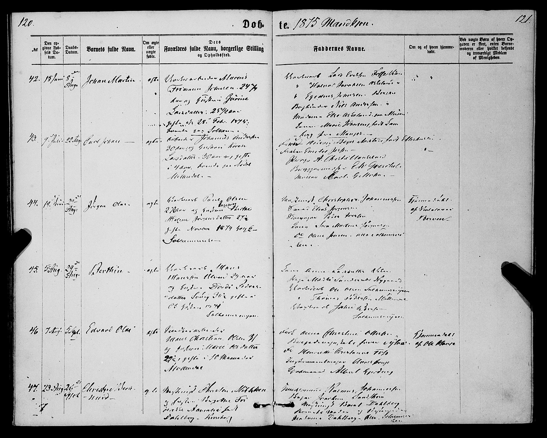 St. Jørgens hospital og Årstad sokneprestembete, AV/SAB-A-99934: Ministerialbok nr. A 6, 1870-1878, s. 120-121