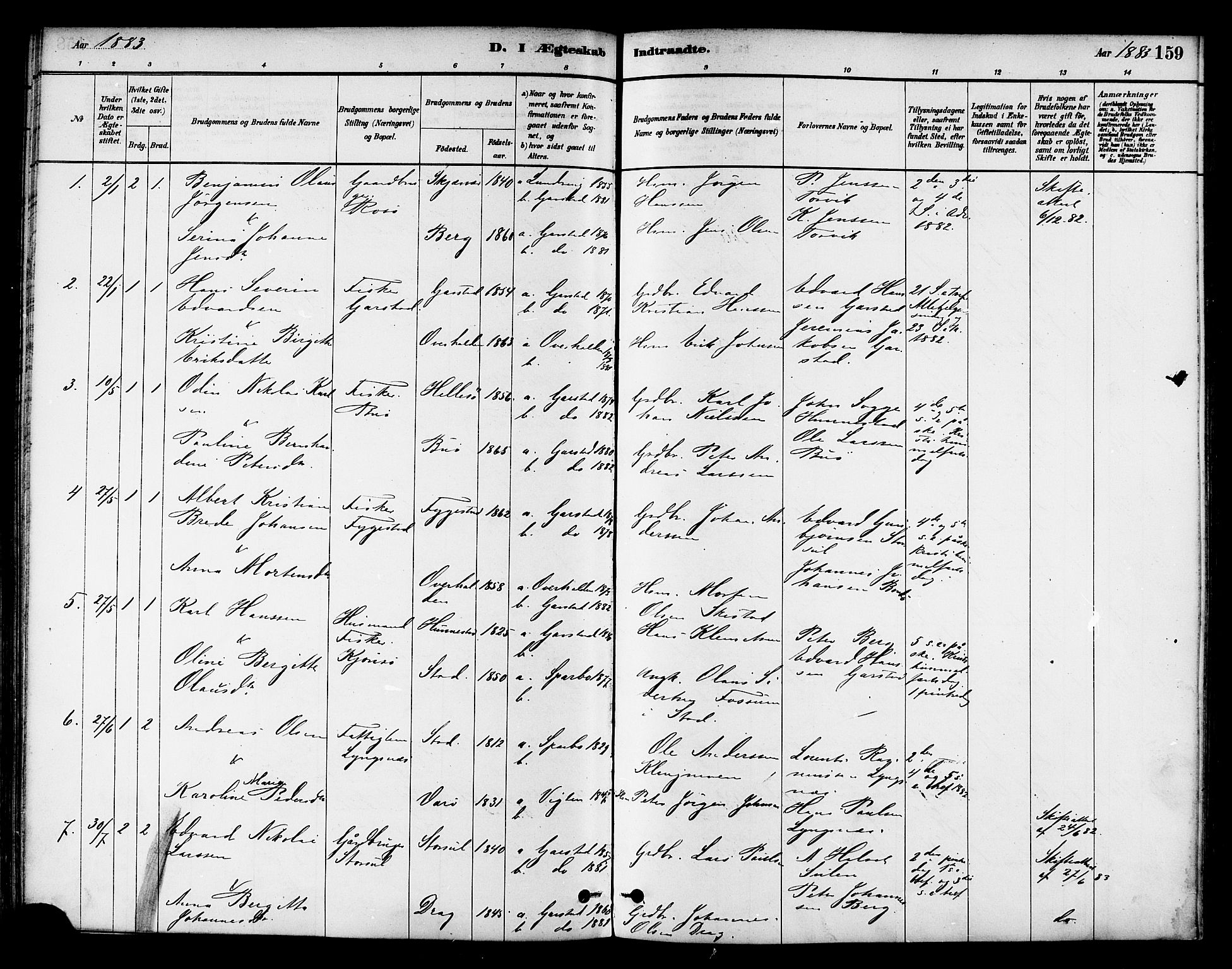Ministerialprotokoller, klokkerbøker og fødselsregistre - Nord-Trøndelag, SAT/A-1458/786/L0686: Ministerialbok nr. 786A02, 1880-1887, s. 159