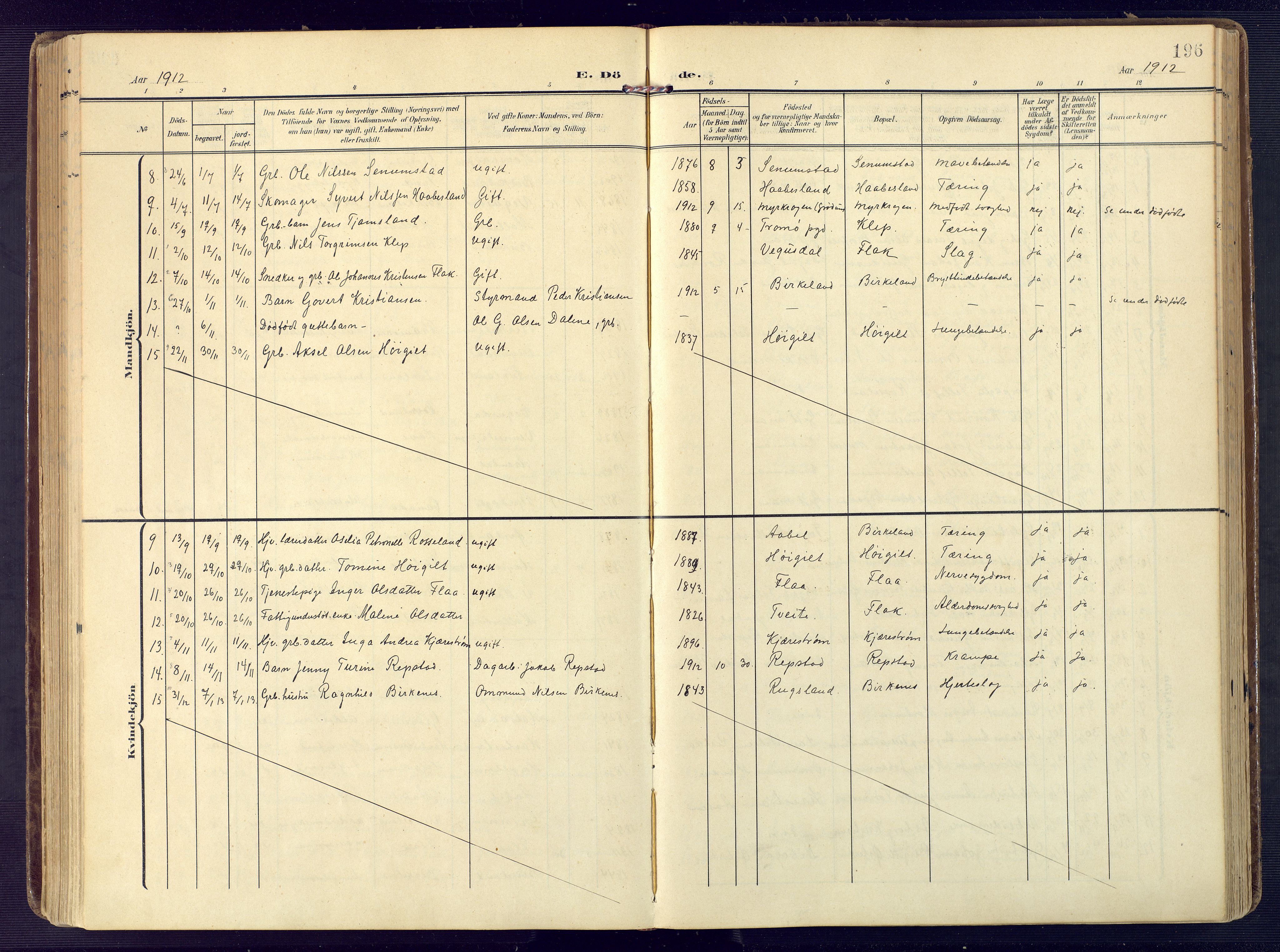 Birkenes sokneprestkontor, AV/SAK-1111-0004/F/Fa/L0006: Ministerialbok nr. A 6, 1908-1932, s. 196