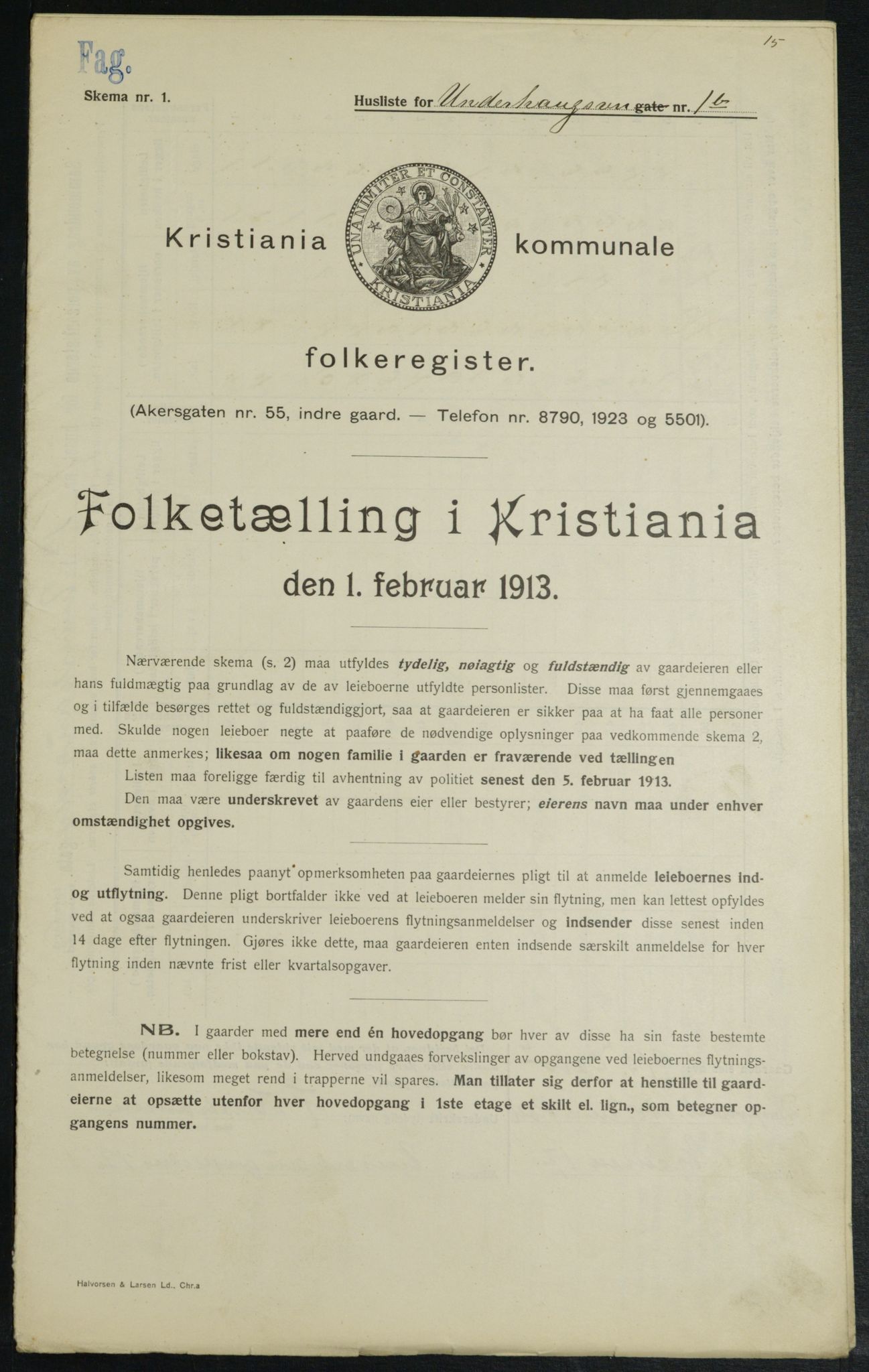 OBA, Kommunal folketelling 1.2.1913 for Kristiania, 1913, s. 119672