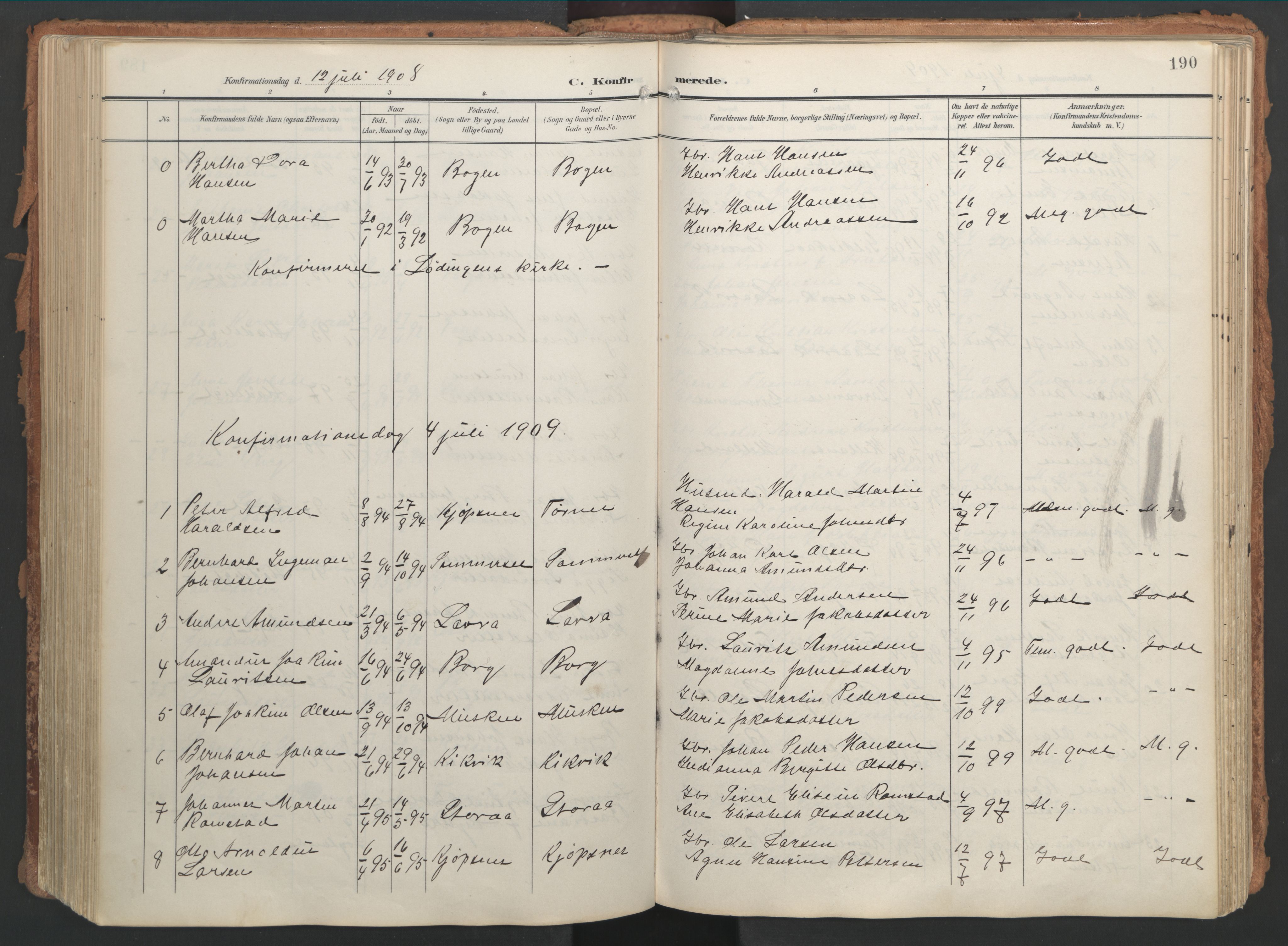 Ministerialprotokoller, klokkerbøker og fødselsregistre - Nordland, AV/SAT-A-1459/861/L0871: Ministerialbok nr. 861A06, 1903-1916, s. 190