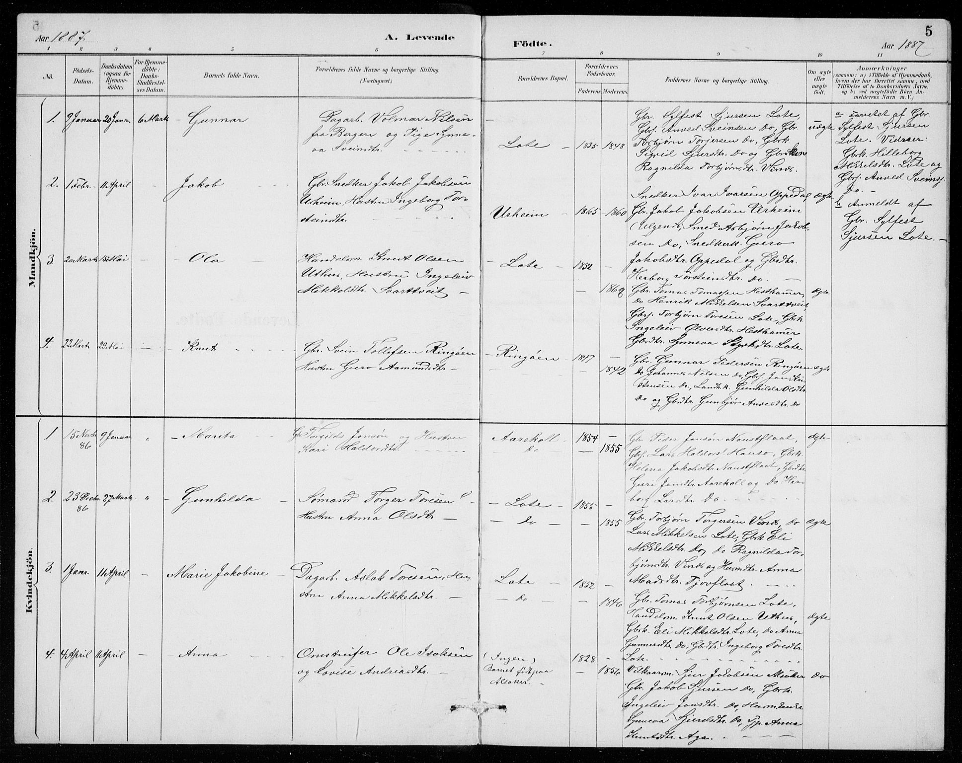 Ullensvang sokneprestembete, AV/SAB-A-78701/H/Hab: Klokkerbok nr. E  7, 1887-1929, s. 5