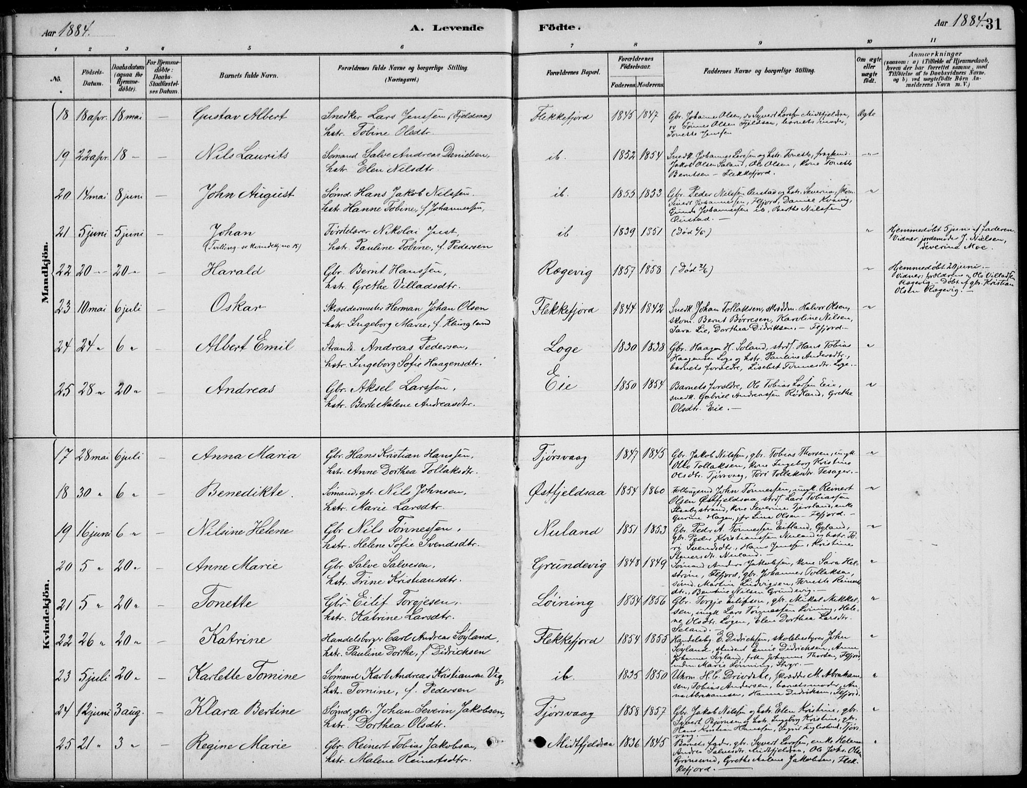 Flekkefjord sokneprestkontor, AV/SAK-1111-0012/F/Fb/Fbc/L0007: Klokkerbok nr. B 7, 1880-1902, s. 31