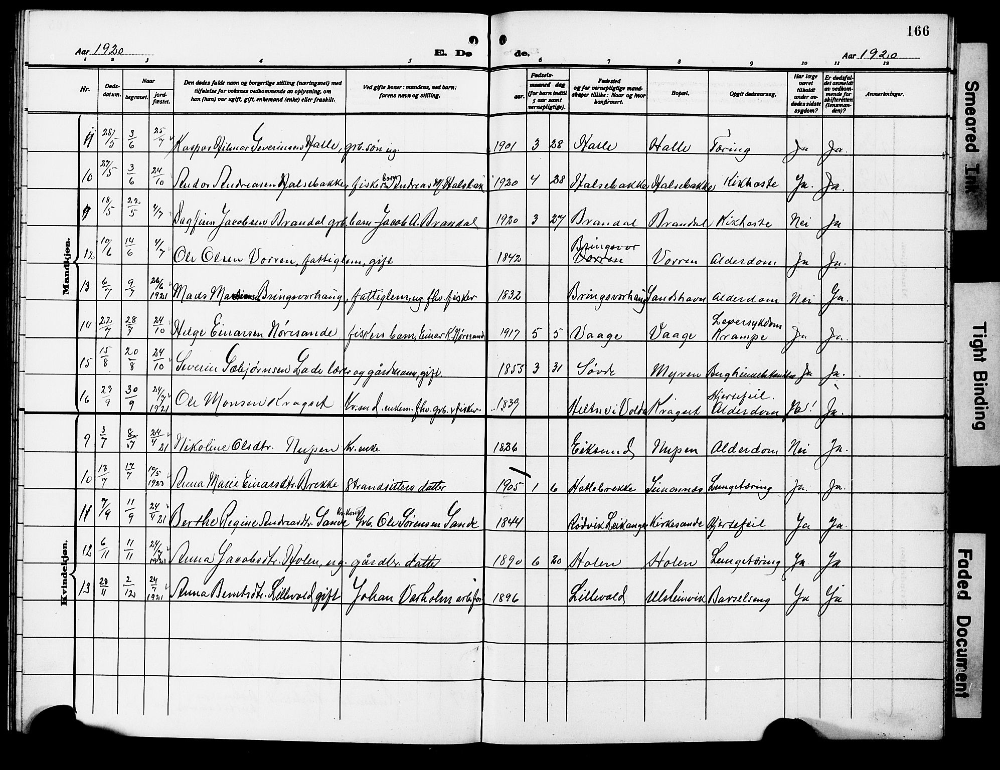 Ministerialprotokoller, klokkerbøker og fødselsregistre - Møre og Romsdal, SAT/A-1454/503/L0050: Klokkerbok nr. 503C05, 1909-1922, s. 166