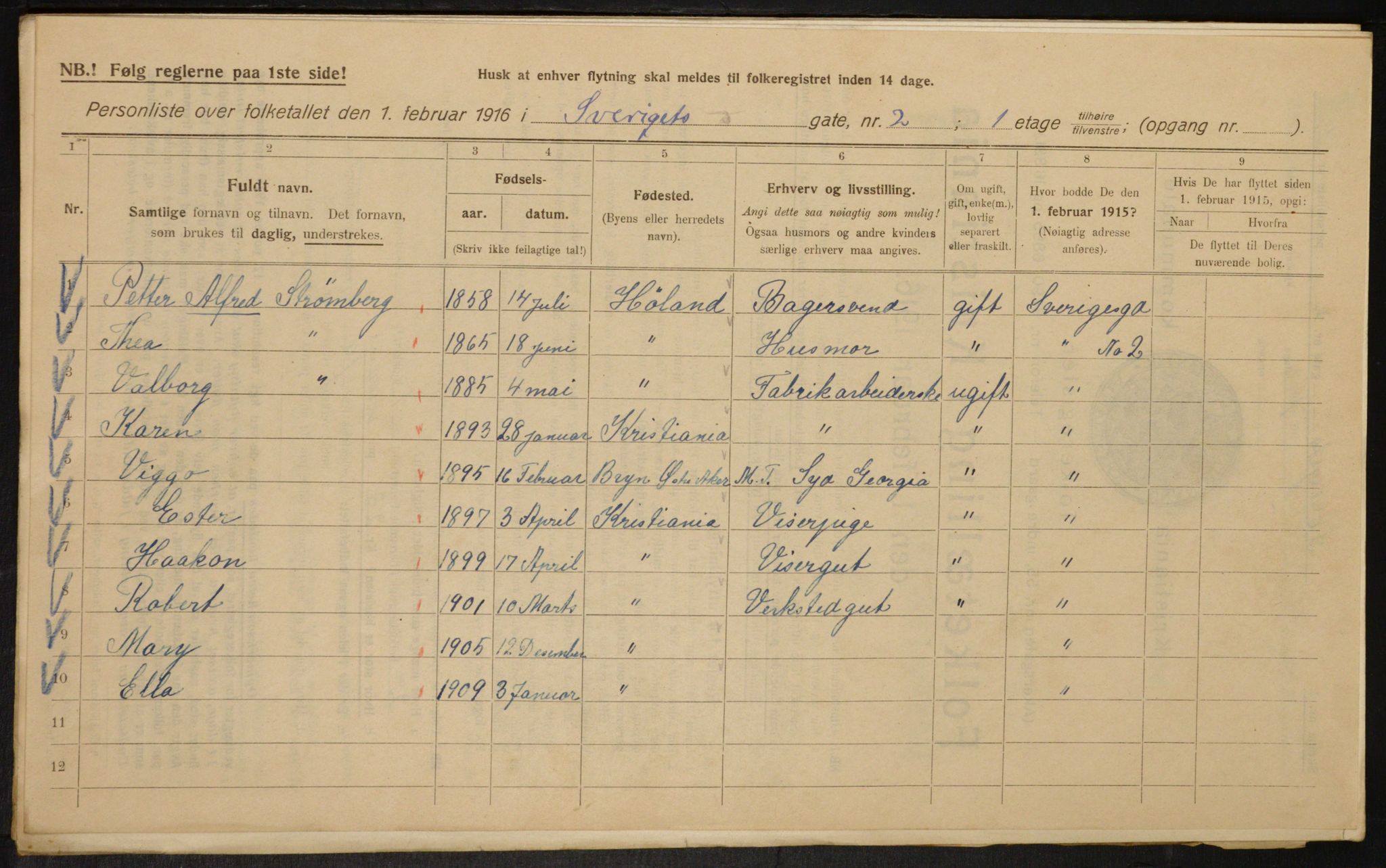 OBA, Kommunal folketelling 1.2.1916 for Kristiania, 1916, s. 108746
