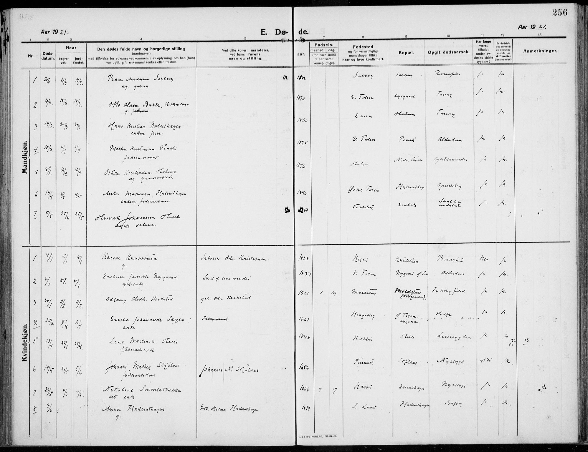 Kolbu prestekontor, SAH/PREST-110/H/Ha/Haa/L0002: Ministerialbok nr. 2, 1912-1926, s. 256