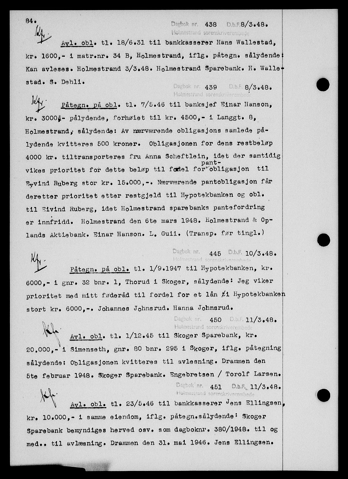 Holmestrand sorenskriveri, SAKO/A-67/G/Ga/Gab/L0058: Pantebok nr. B-58, 1947-1948, s. 84, Dagboknr: 438/1948