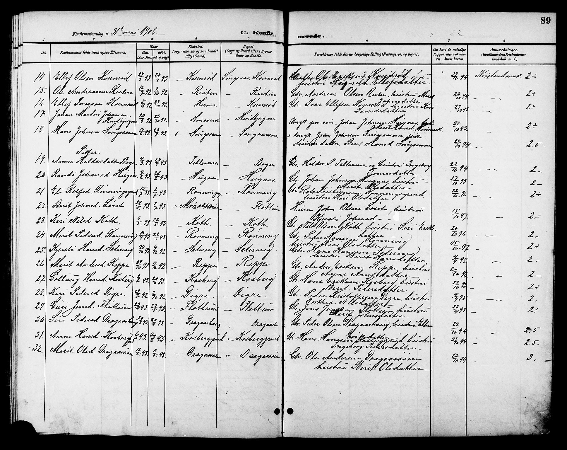 Ministerialprotokoller, klokkerbøker og fødselsregistre - Sør-Trøndelag, AV/SAT-A-1456/688/L1029: Klokkerbok nr. 688C04, 1899-1915, s. 89