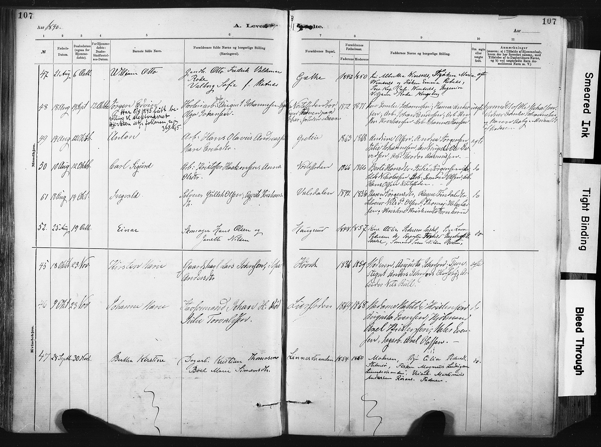 Lier kirkebøker, AV/SAKO-A-230/F/Fa/L0015: Ministerialbok nr. I 15, 1883-1894, s. 107