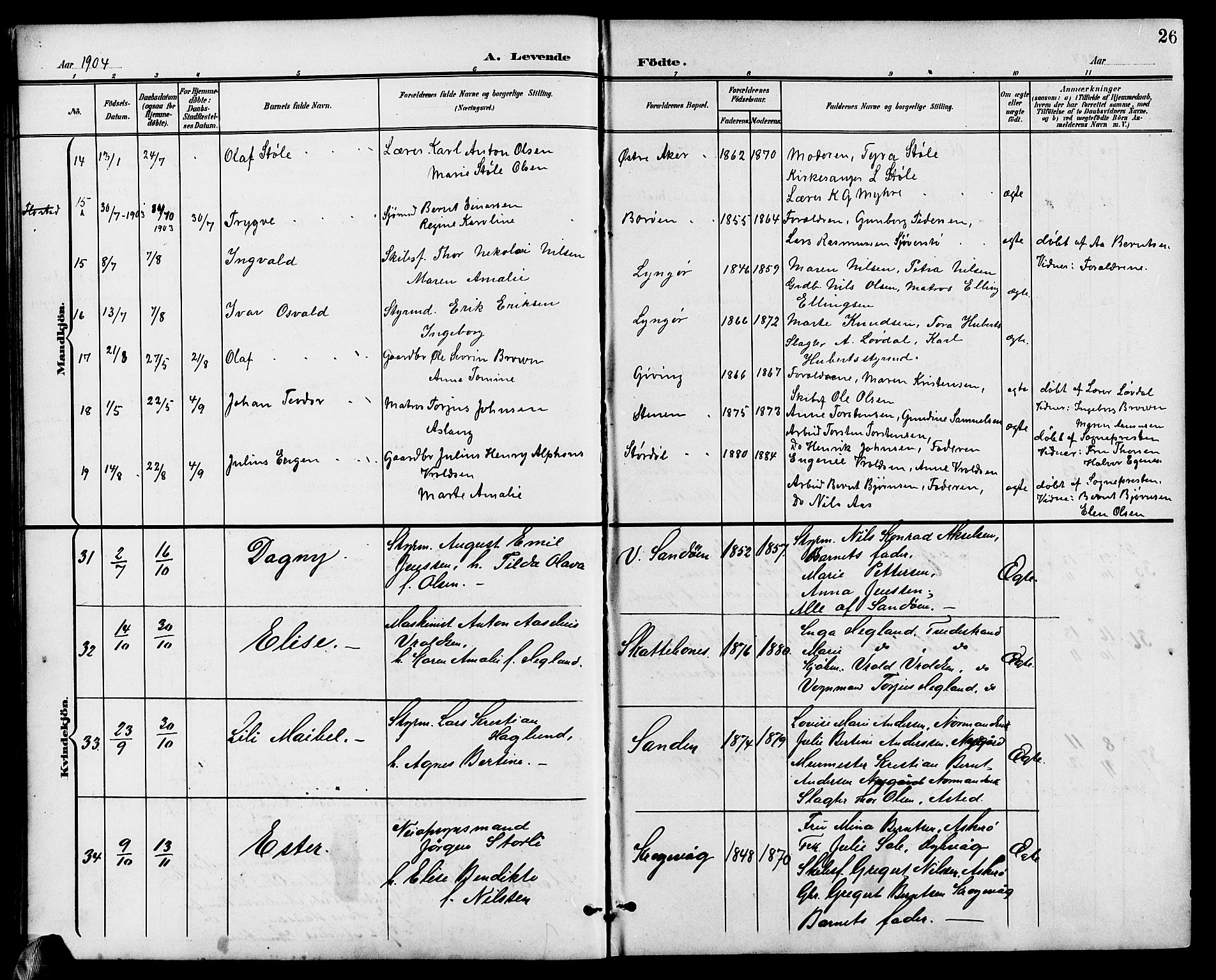 Dypvåg sokneprestkontor, AV/SAK-1111-0007/F/Fb/Fba/L0014: Klokkerbok nr. B 14, 1901-1922, s. 26