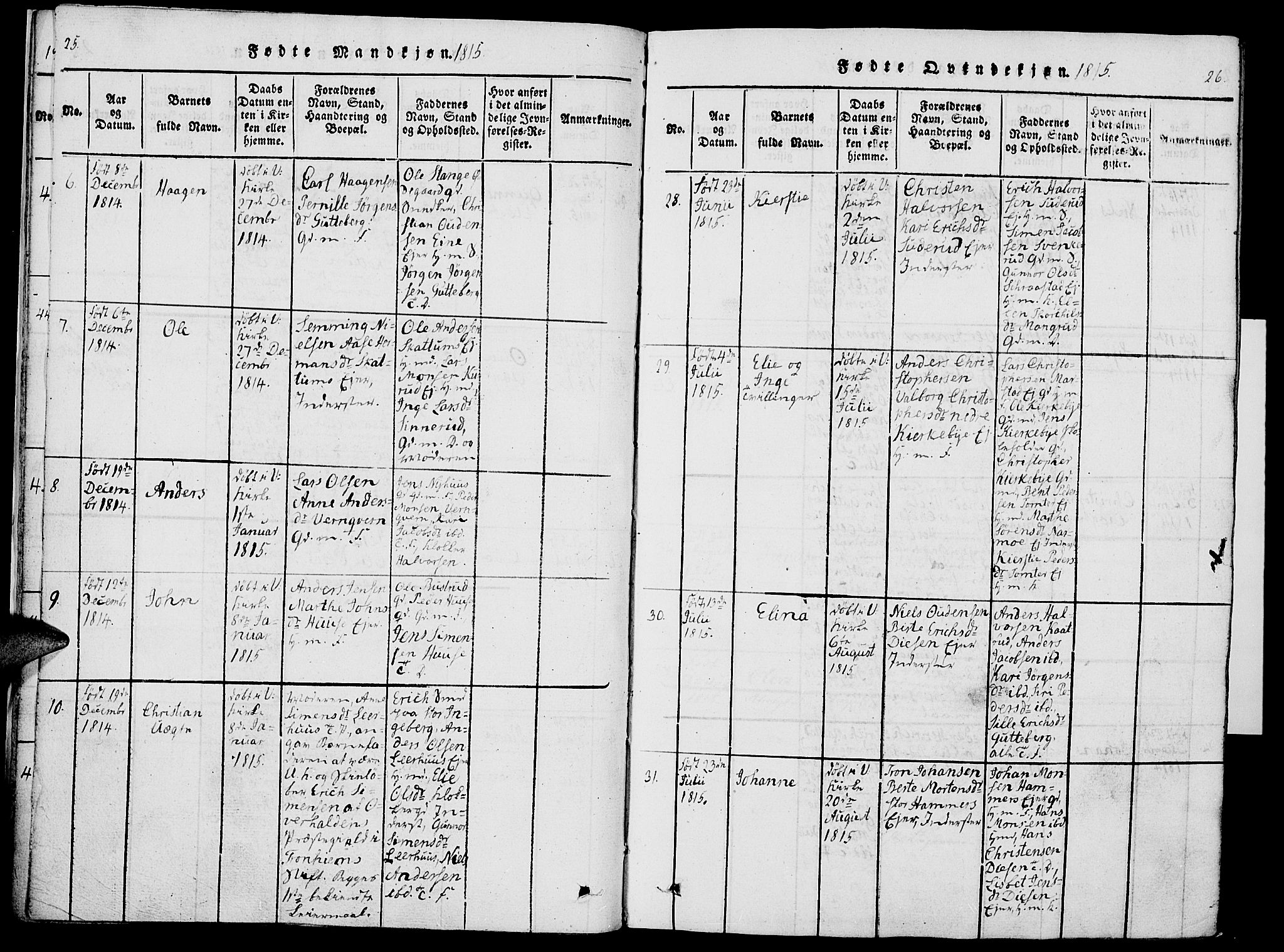 Vang prestekontor, Hedmark, AV/SAH-PREST-008/H/Ha/Haa/L0007: Ministerialbok nr. 7, 1813-1826, s. 25-26