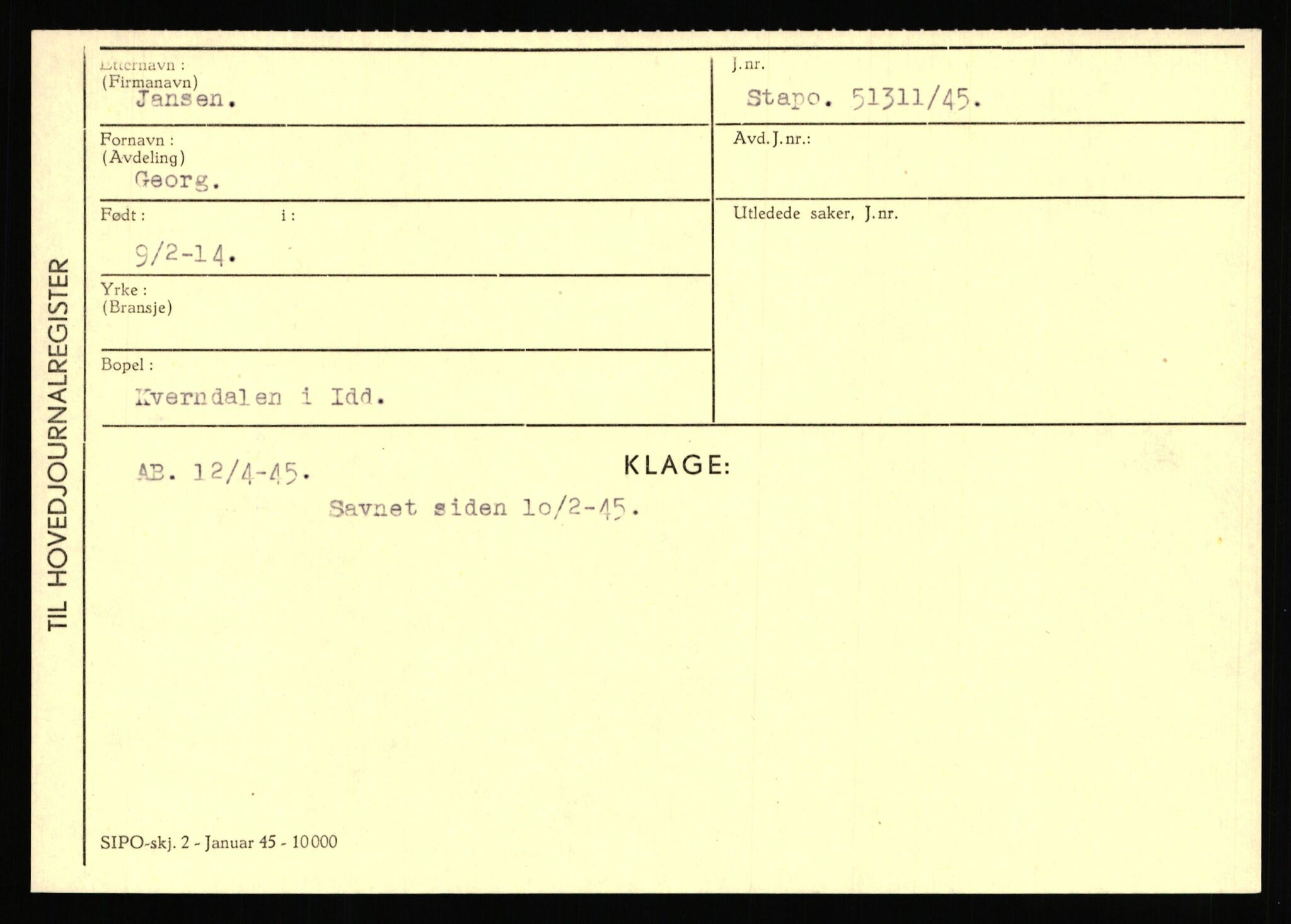 Statspolitiet - Hovedkontoret / Osloavdelingen, AV/RA-S-1329/C/Ca/L0007: Hol - Joelsen, 1943-1945, s. 3419