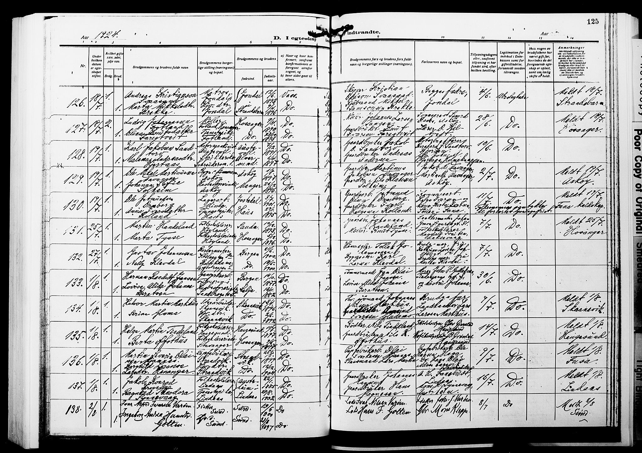 Nykirken Sokneprestembete, AV/SAB-A-77101/H/Hab: Klokkerbok nr. D 5, 1918-1926, s. 125