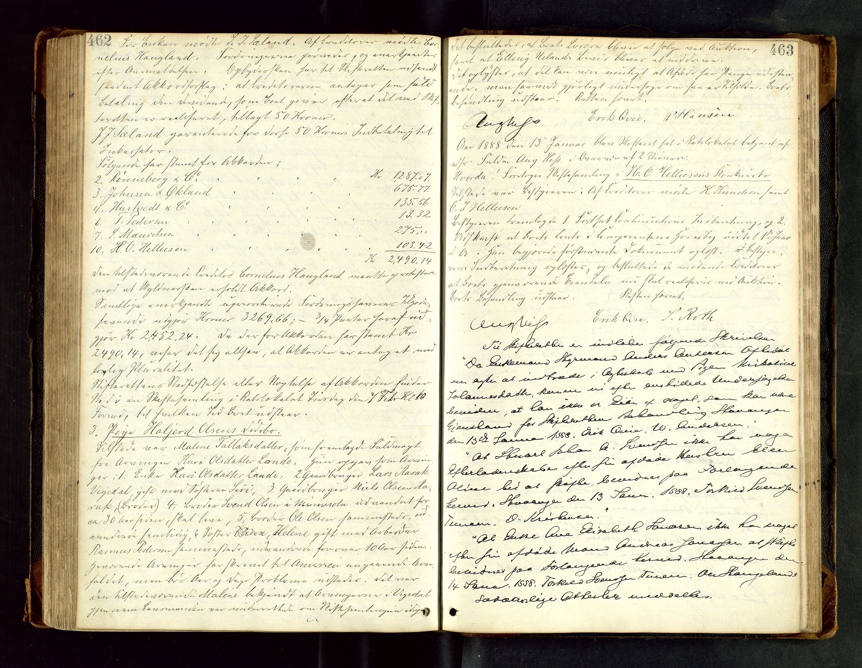 Stavanger byfogd, AV/SAST-A-101408/001/5/50/503BB/L0017: Skifteforhandlingsprotokoll, 1883-1889, s. 462-463