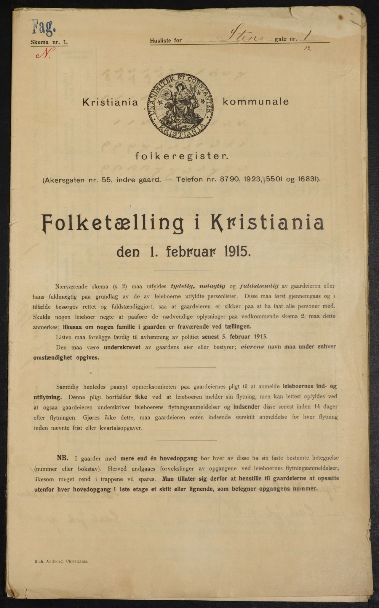OBA, Kommunal folketelling 1.2.1915 for Kristiania, 1915, s. 101733