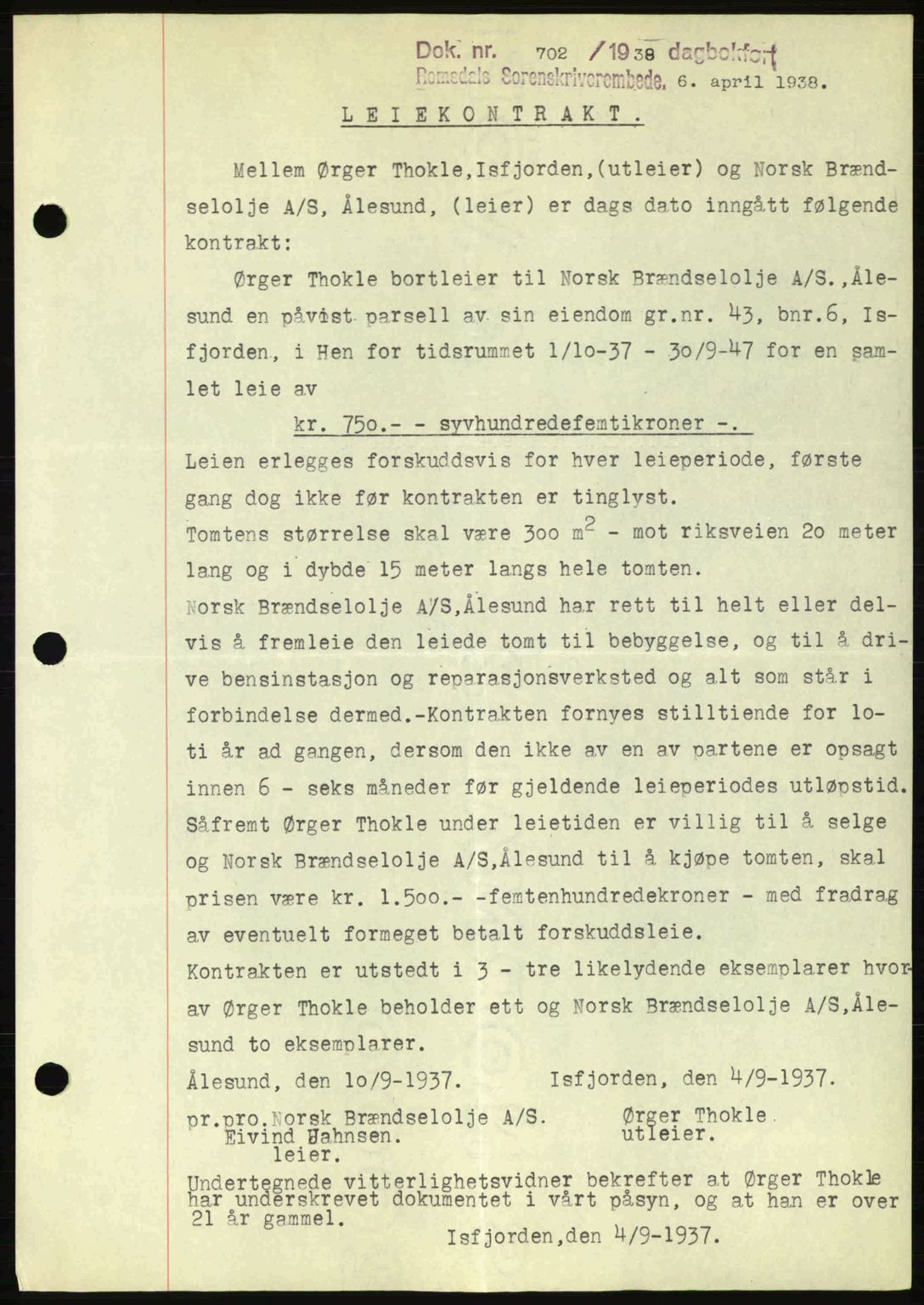 Romsdal sorenskriveri, SAT/A-4149/1/2/2C: Pantebok nr. B1, 1936-1939, Dagboknr: 702/1938