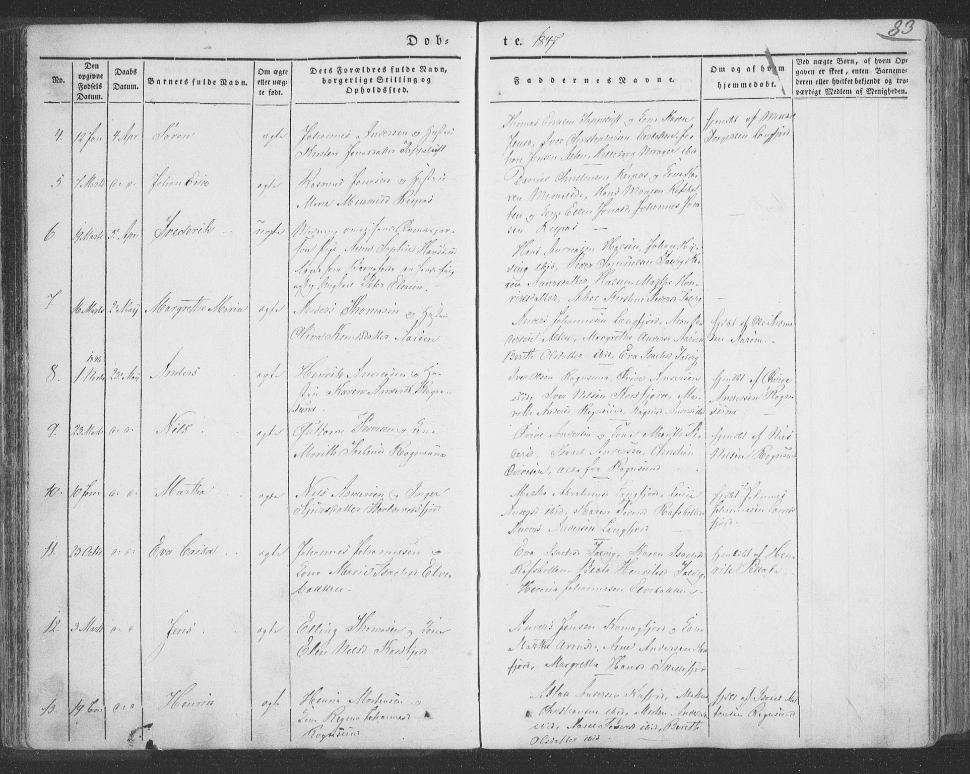 Talvik sokneprestkontor, AV/SATØ-S-1337/H/Ha/L0009kirke: Ministerialbok nr. 9, 1837-1852, s. 83