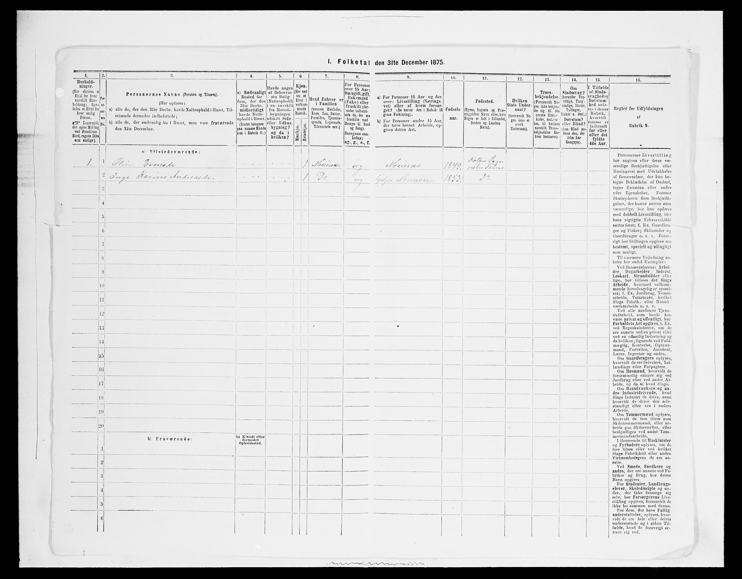 SAH, Folketelling 1875 for 0528P Østre Toten prestegjeld, 1875, s. 1613