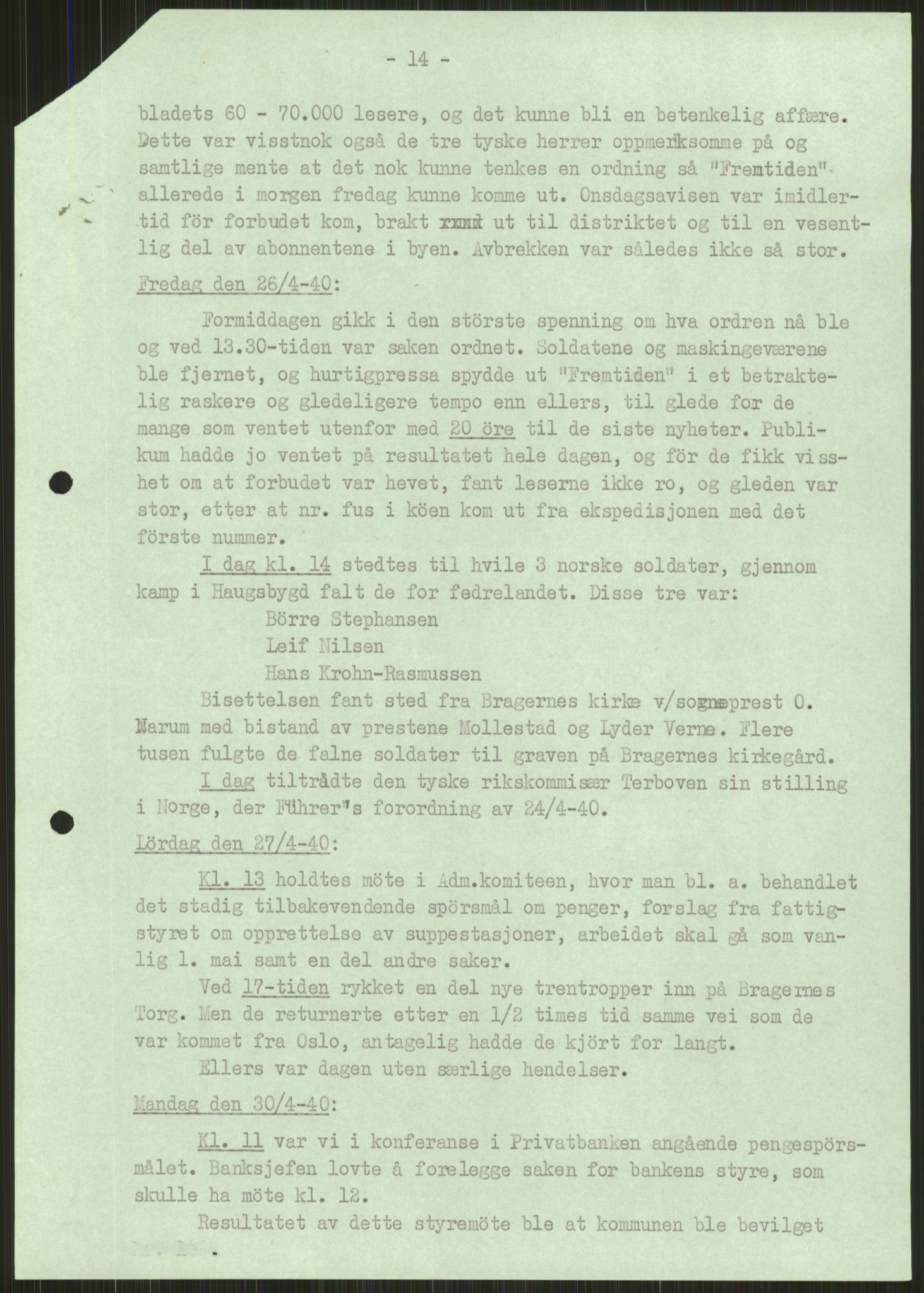 Forsvaret, Forsvarets krigshistoriske avdeling, AV/RA-RAFA-2017/Y/Ya/L0014: II-C-11-31 - Fylkesmenn.  Rapporter om krigsbegivenhetene 1940., 1940, s. 301