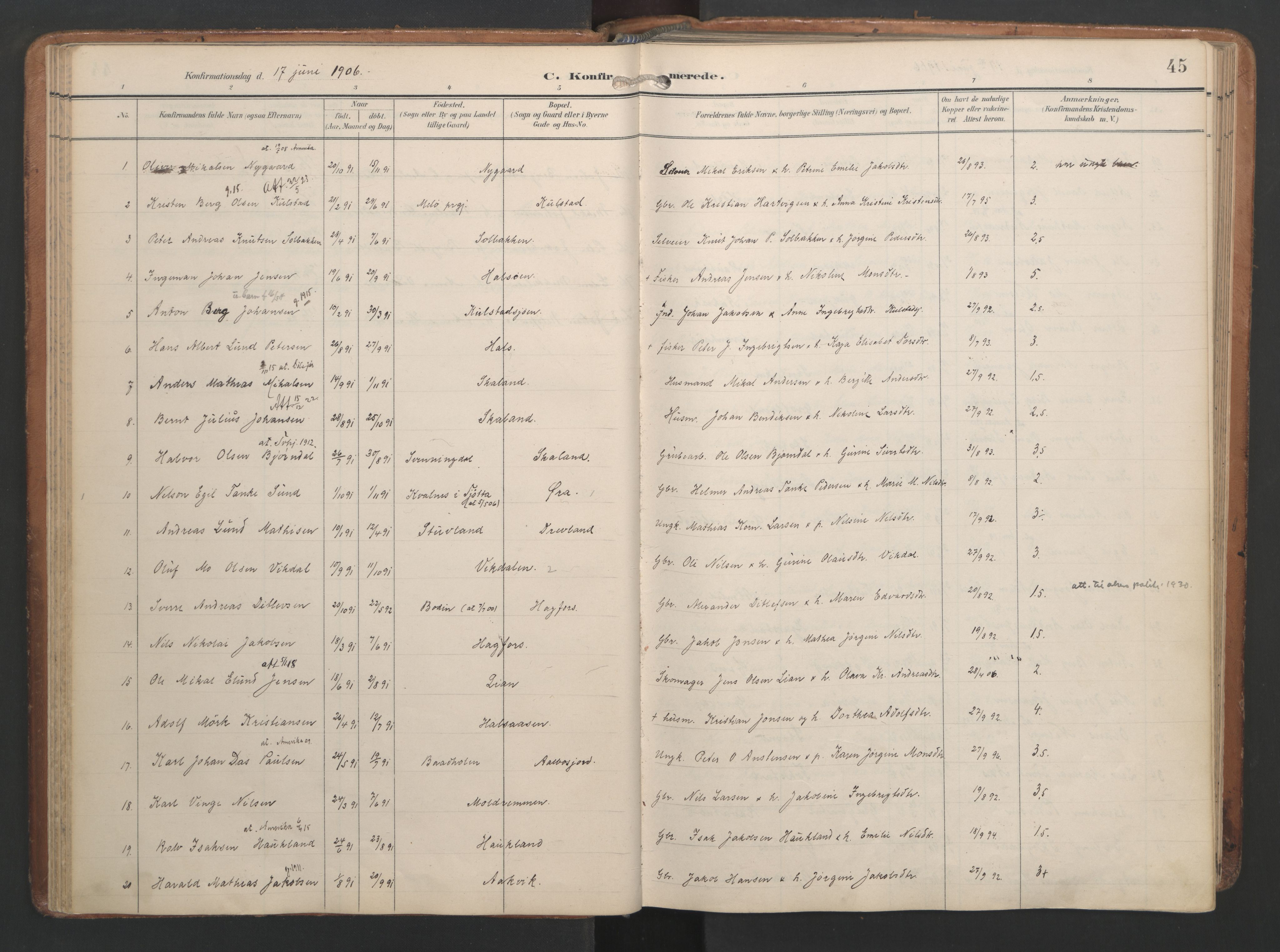 Ministerialprotokoller, klokkerbøker og fødselsregistre - Nordland, SAT/A-1459/820/L0298: Ministerialbok nr. 820A19, 1897-1915, s. 45