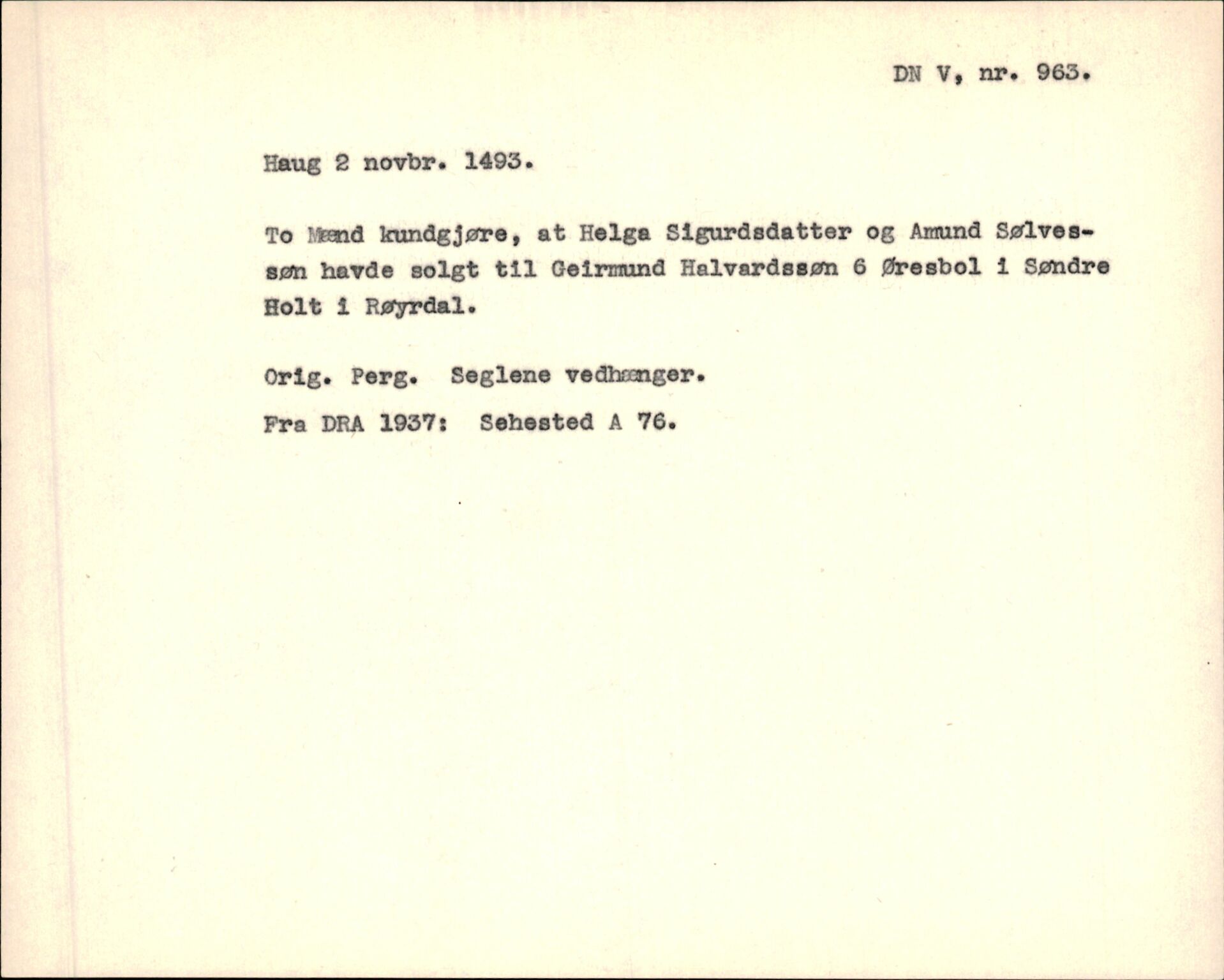 Riksarkivets diplomsamling, AV/RA-EA-5965/F35/F35f/L0001: Regestsedler: Diplomer fra DRA 1937 og 1996, s. 379