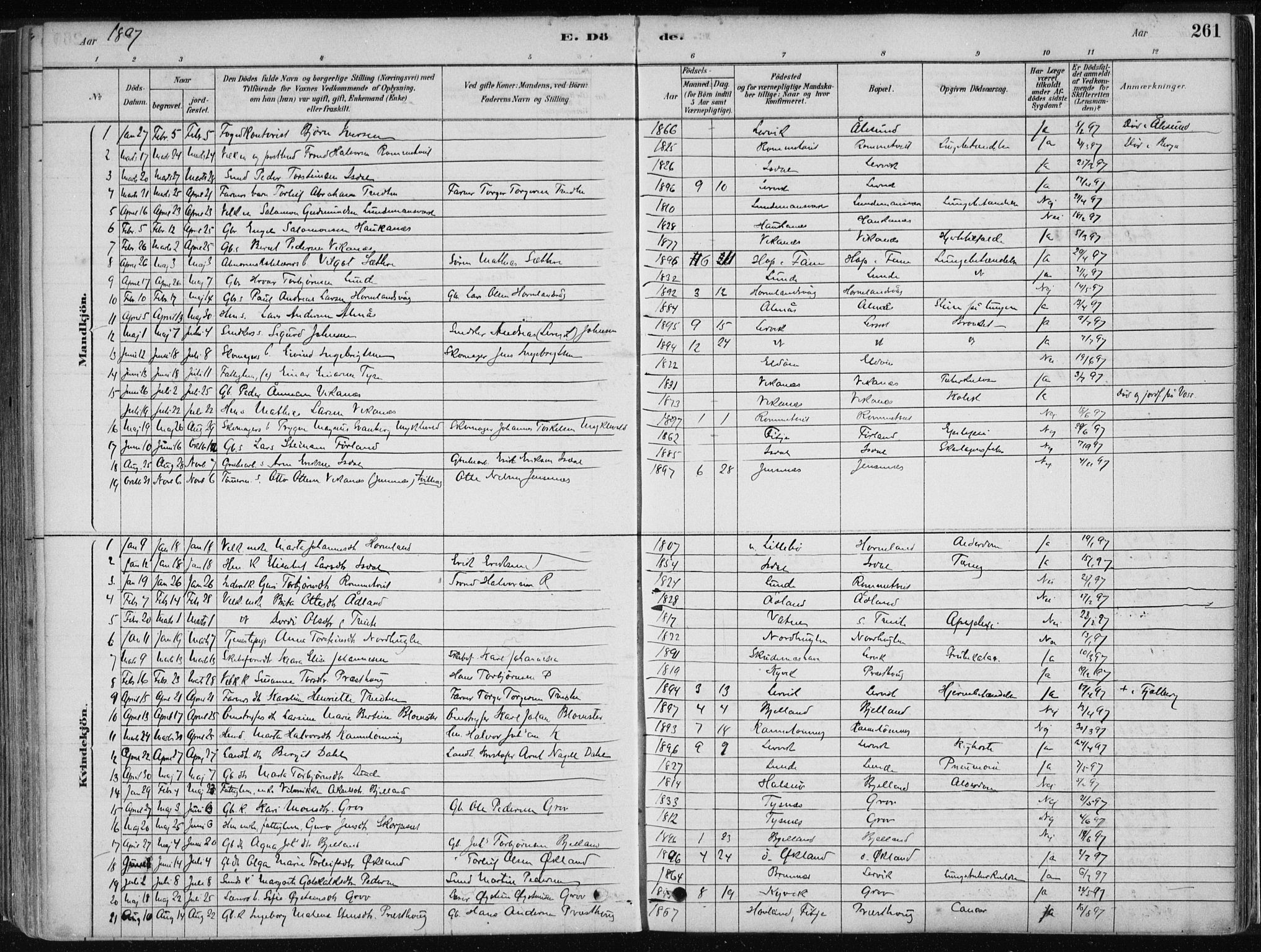Stord sokneprestembete, AV/SAB-A-78201/H/Haa: Ministerialbok nr. B 2, 1878-1913, s. 261