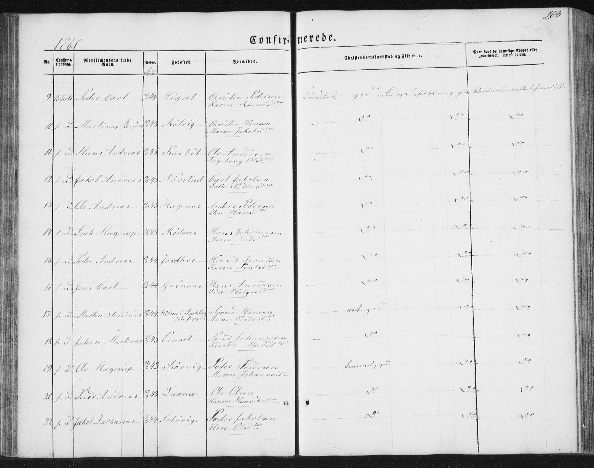 Ministerialprotokoller, klokkerbøker og fødselsregistre - Nordland, AV/SAT-A-1459/852/L0738: Ministerialbok nr. 852A08, 1849-1865, s. 203