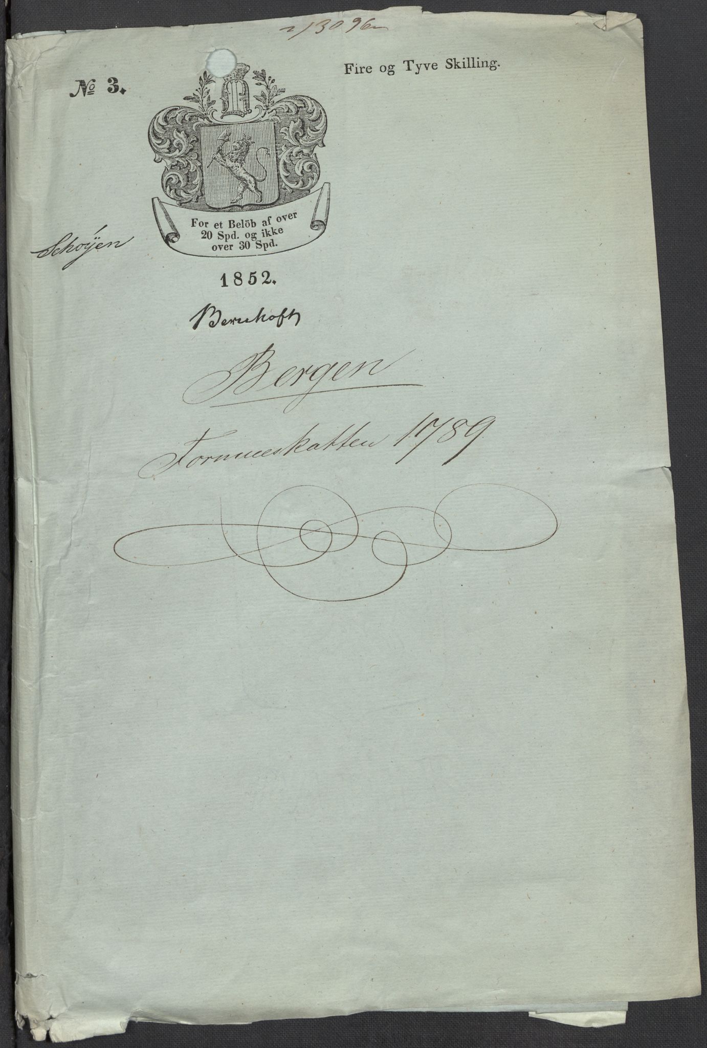 Rentekammeret inntil 1814, Reviderte regnskaper, Mindre regnskaper, RA/EA-4068/Rf/Rfe/L0002: Arendal. Bergen, 1789, s. 3