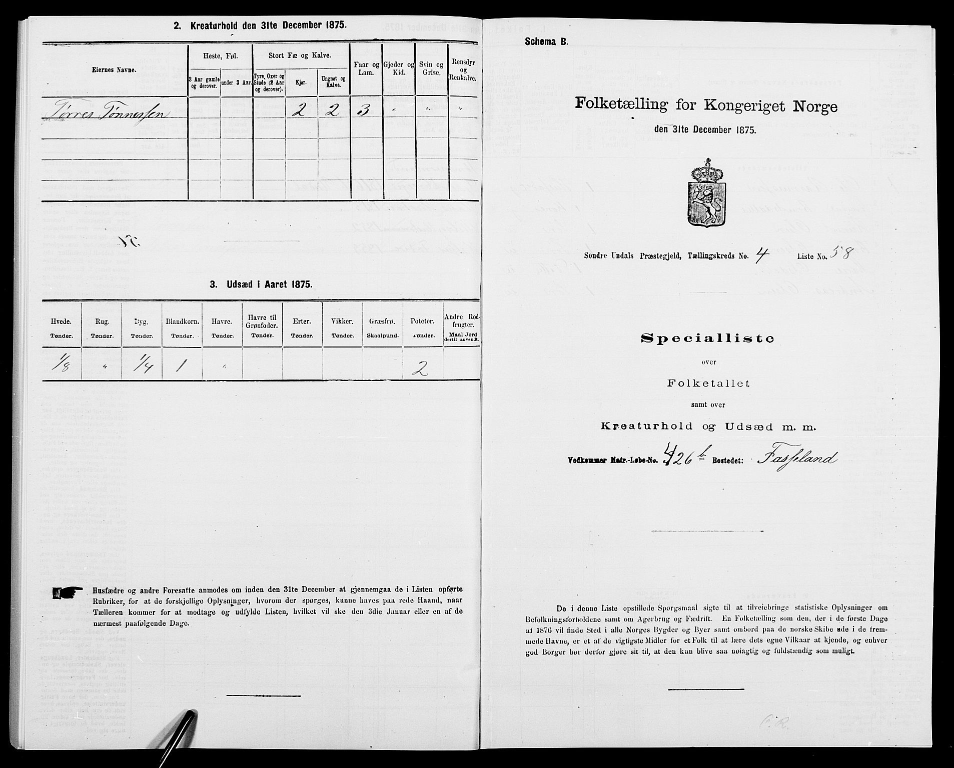 SAK, Folketelling 1875 for 1029P Sør-Audnedal prestegjeld, 1875, s. 609