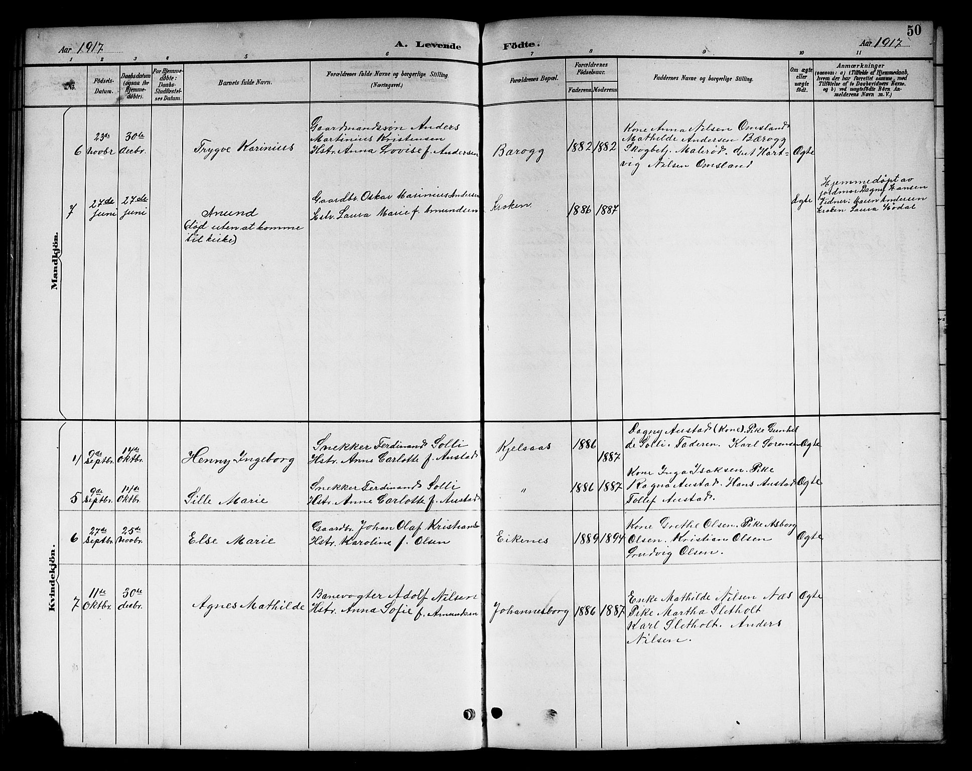 Brunlanes kirkebøker, AV/SAKO-A-342/G/Gc/L0002: Klokkerbok nr. III 2, 1891-1922, s. 50