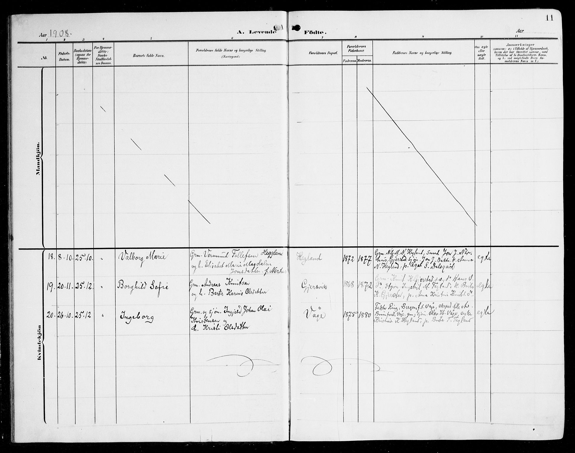 Tysnes sokneprestembete, SAB/A-78601/H/Haa: Ministerialbok nr. B 2, 1907-1925, s. 11